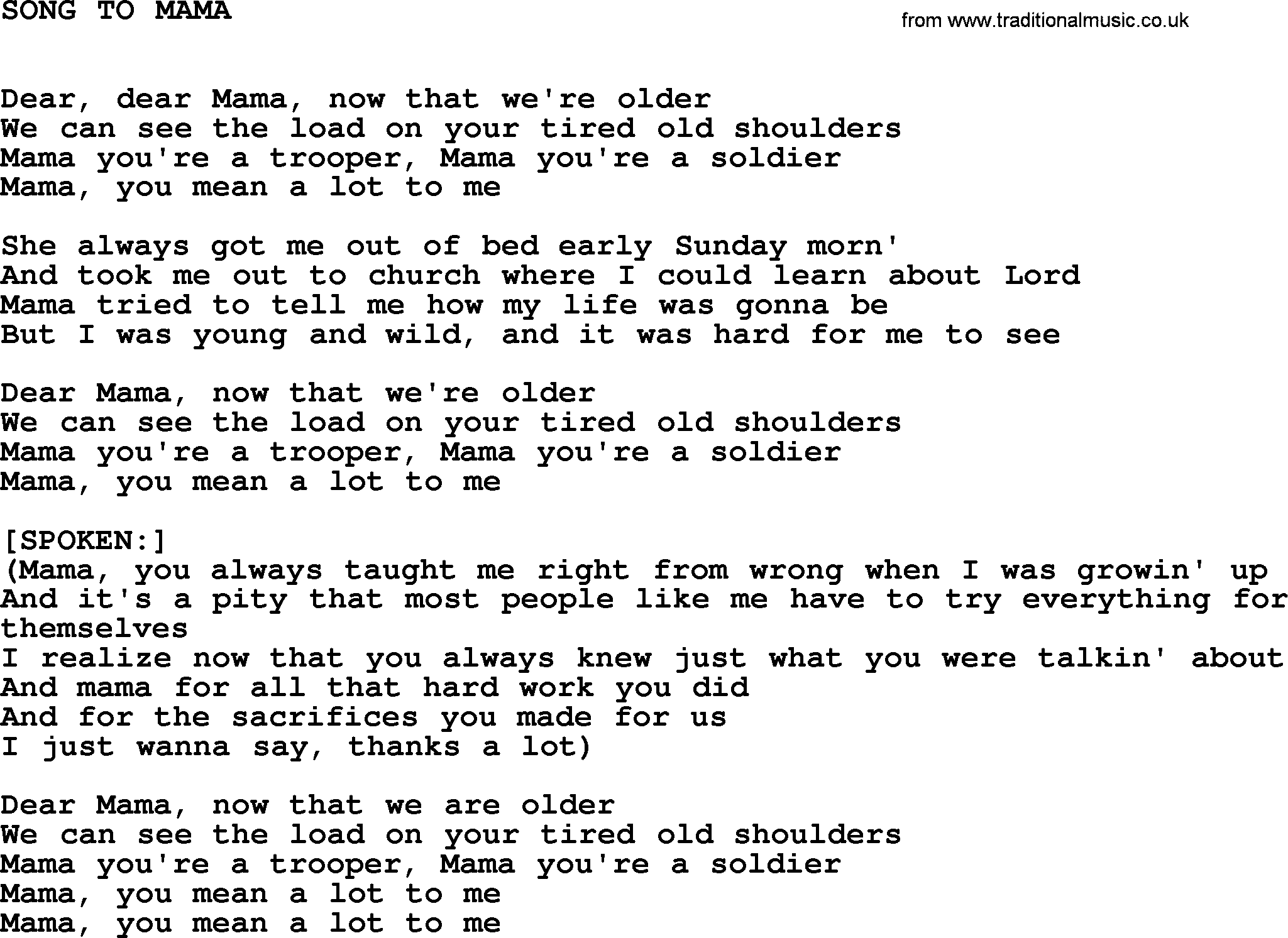 Johnny Cash song Song To Mama.txt lyrics
