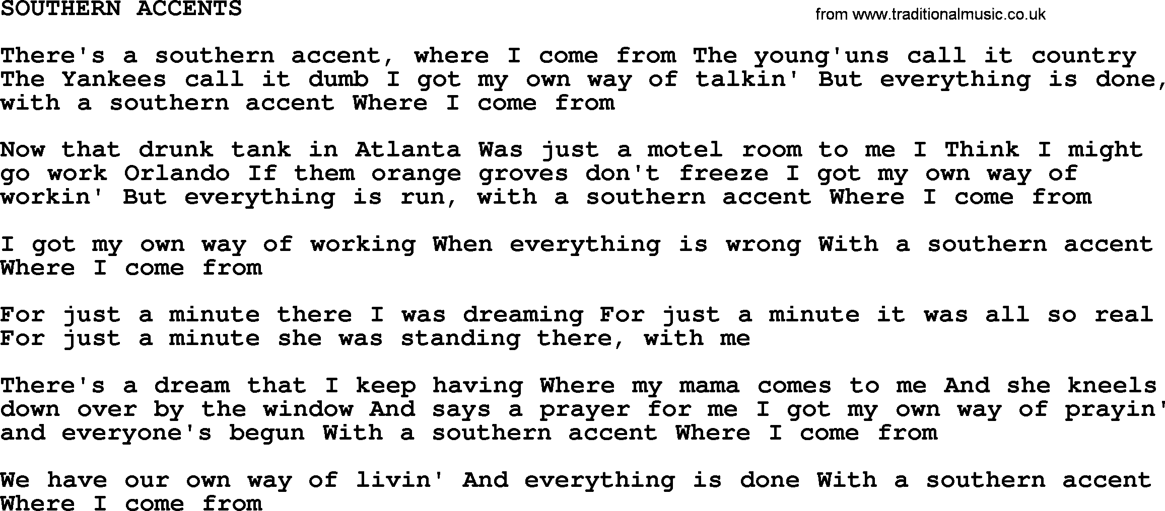 Johnny Cash song Southern Accents.txt lyrics