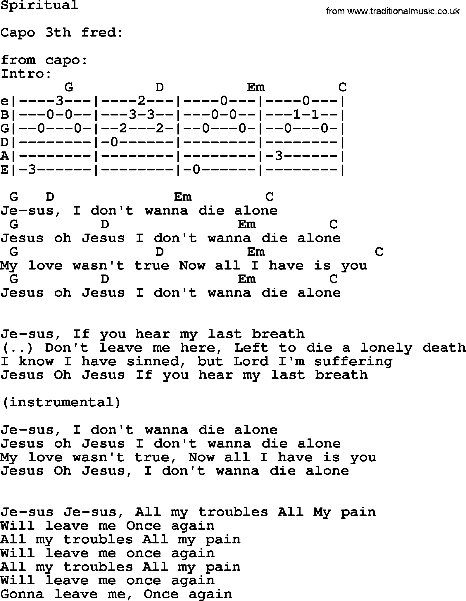 Johnny Cash song Spiritual, lyrics and chords