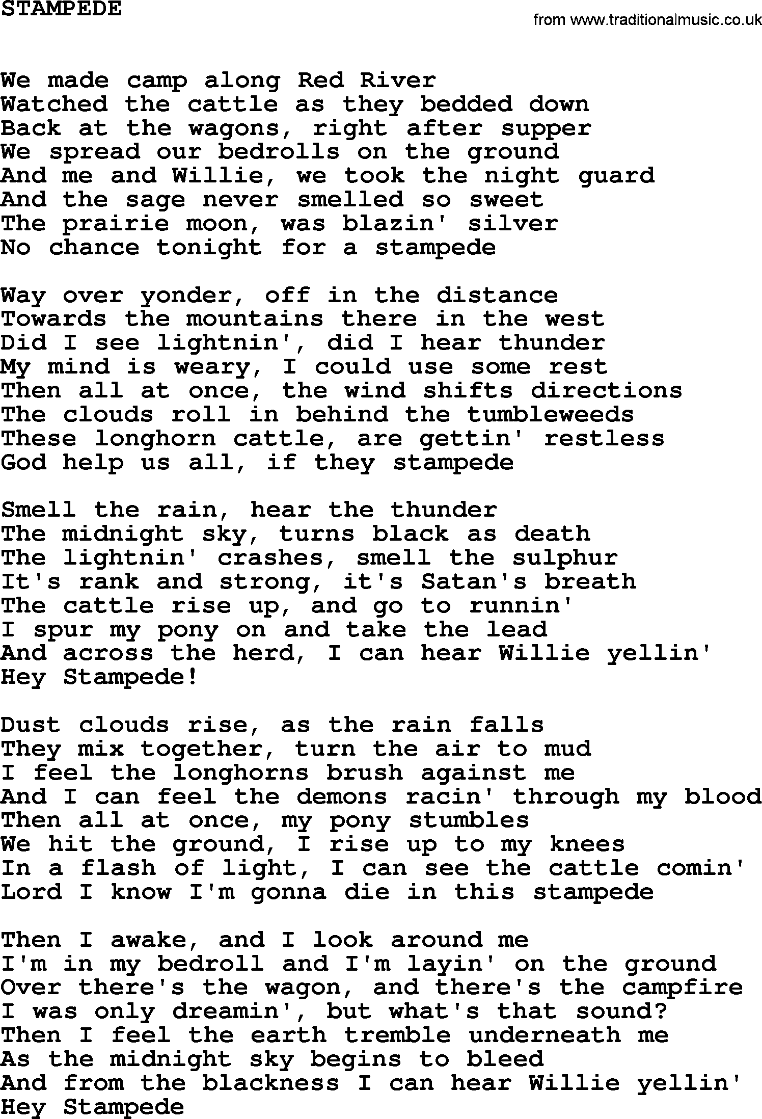 Johnny Cash song Stampede.txt lyrics