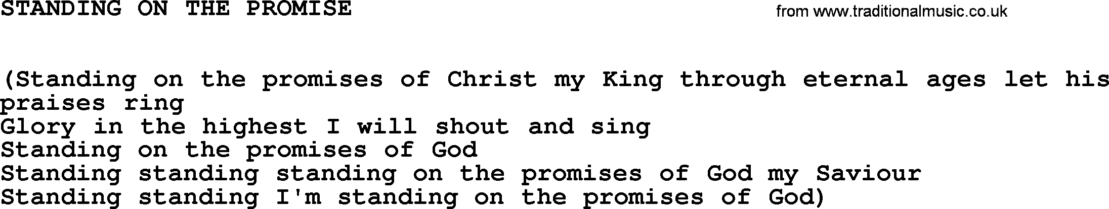 Johnny Cash song Standing On The Promise.txt lyrics