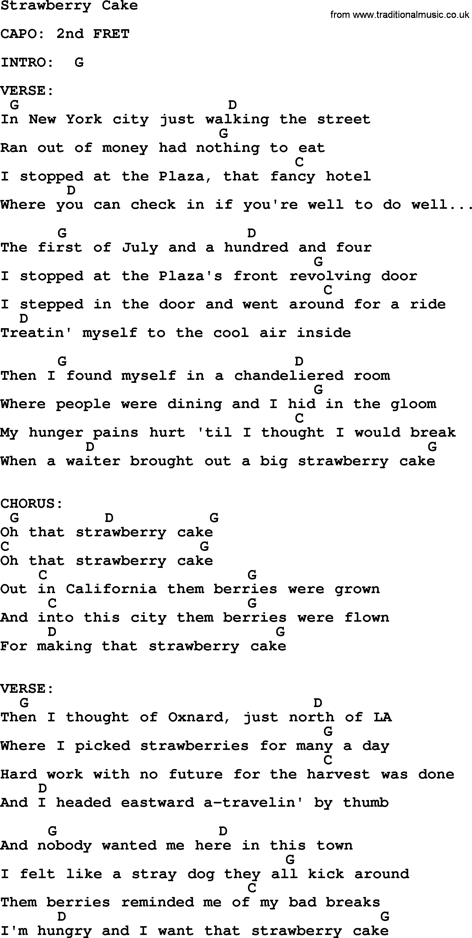 Johnny Cash song Strawberry Cake, lyrics and chords