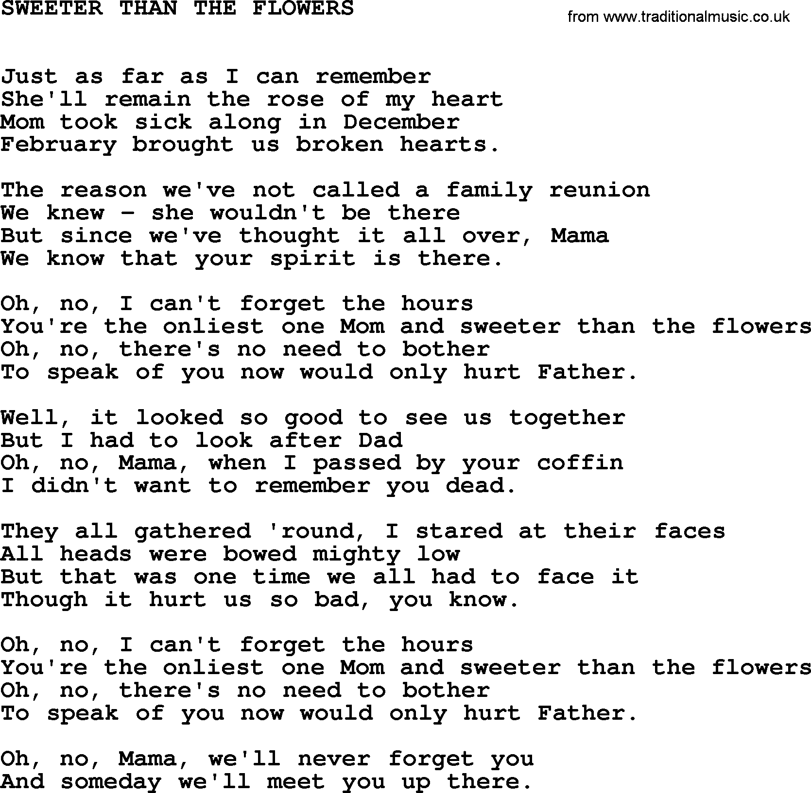 Johnny Cash song Sweeter Than The Flowers.txt lyrics