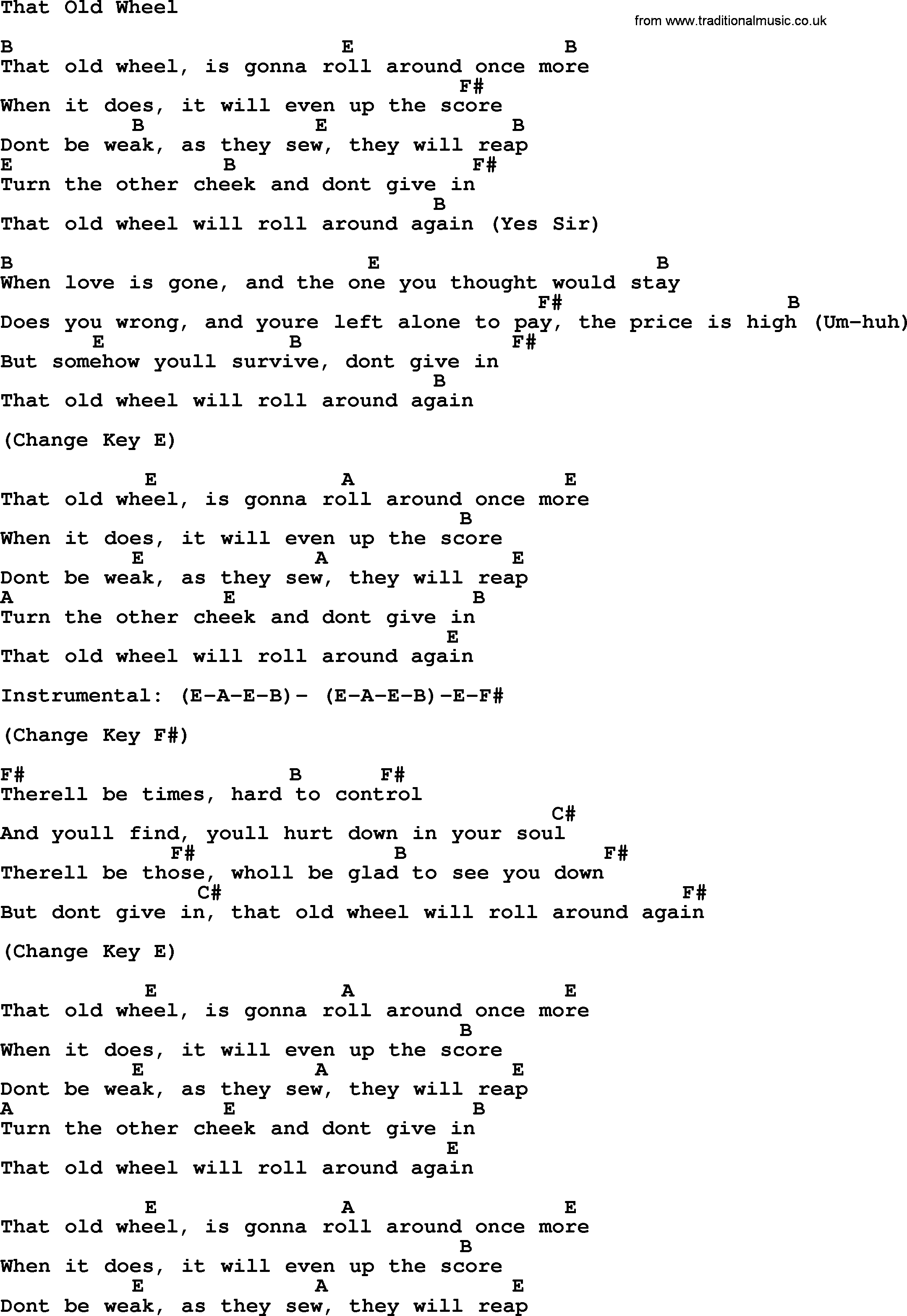 Johnny Cash song That Old Wheel, lyrics and chords