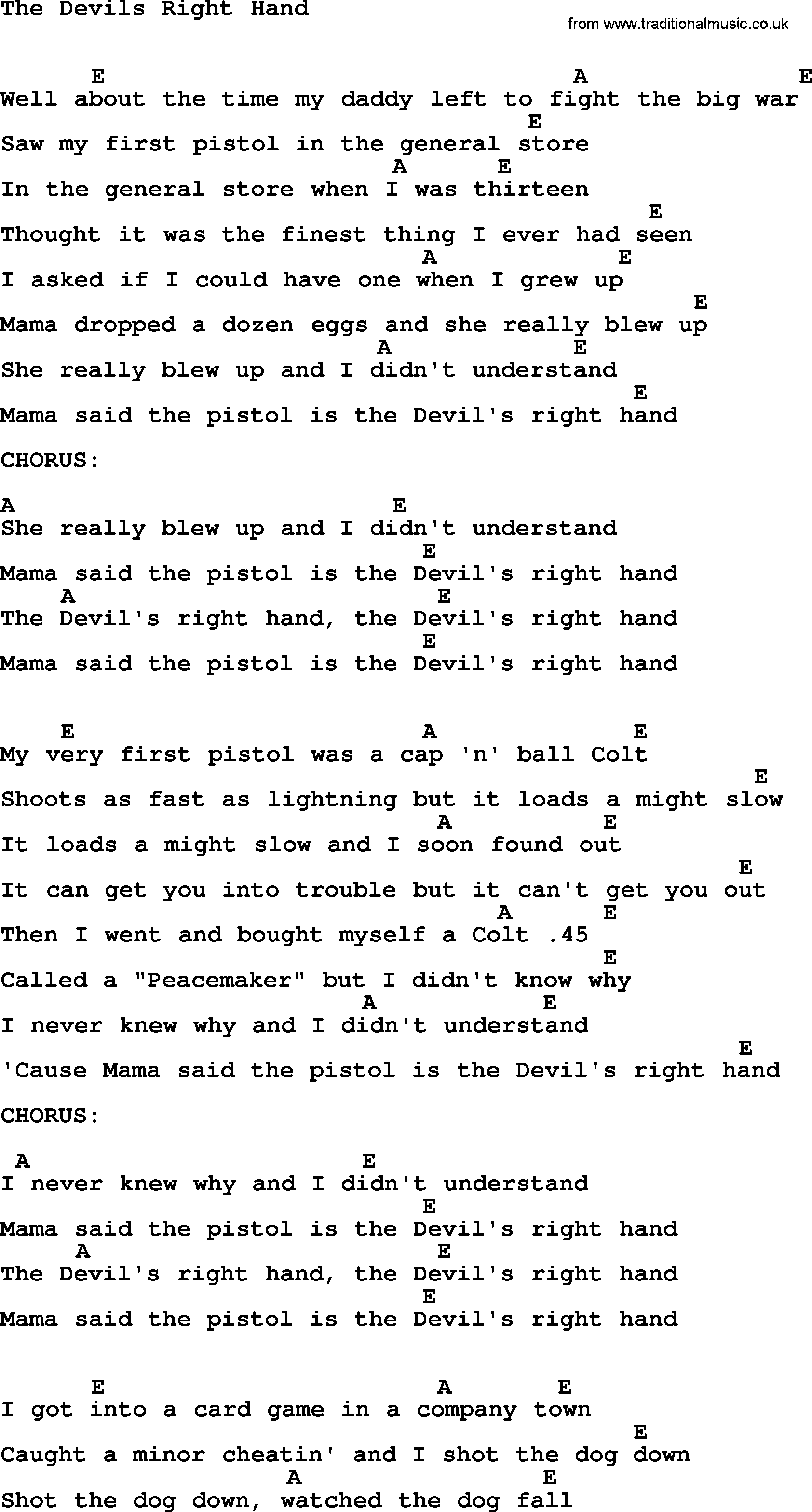 Johnny Cash song The Devils Right Hand, lyrics and chords