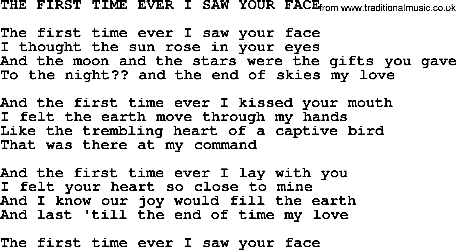 Johnny Cash song The First Time Ever I Saw Your Face.txt lyrics