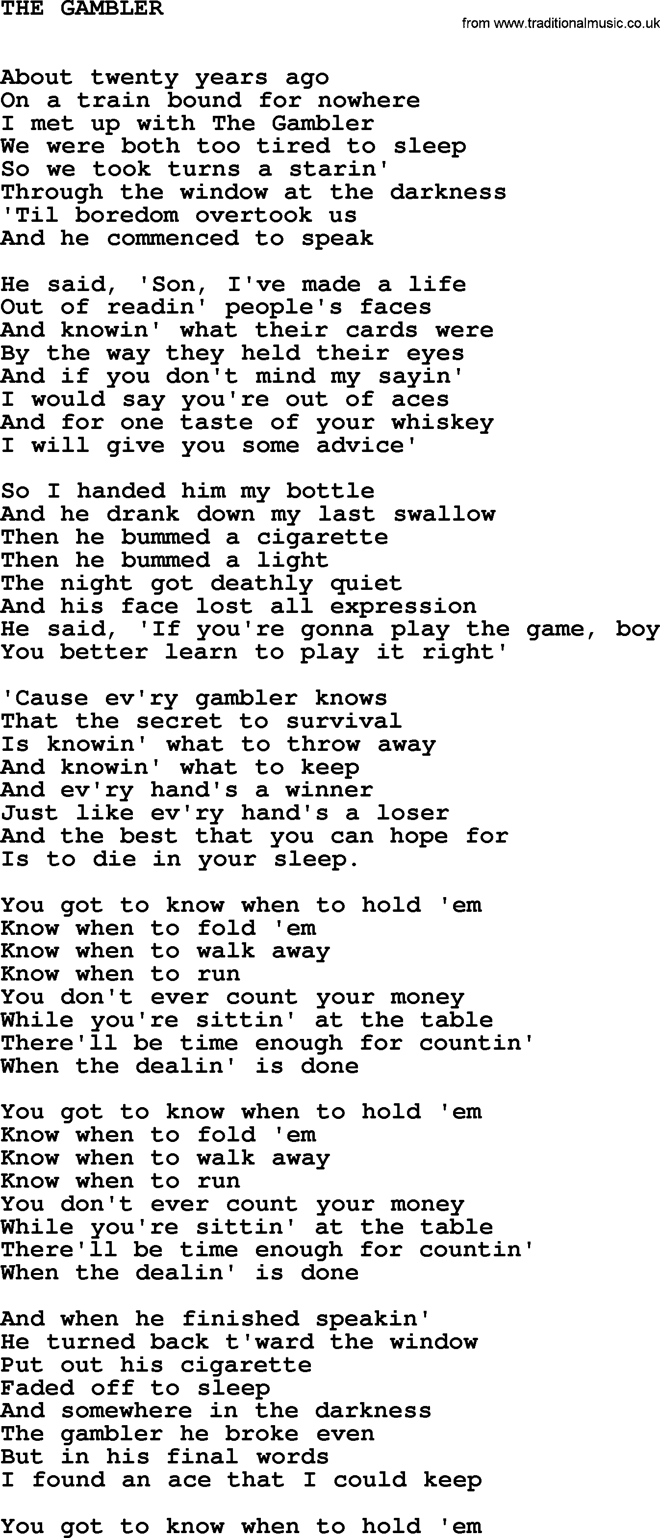 Johnny Cash song The Gambler.txt lyrics