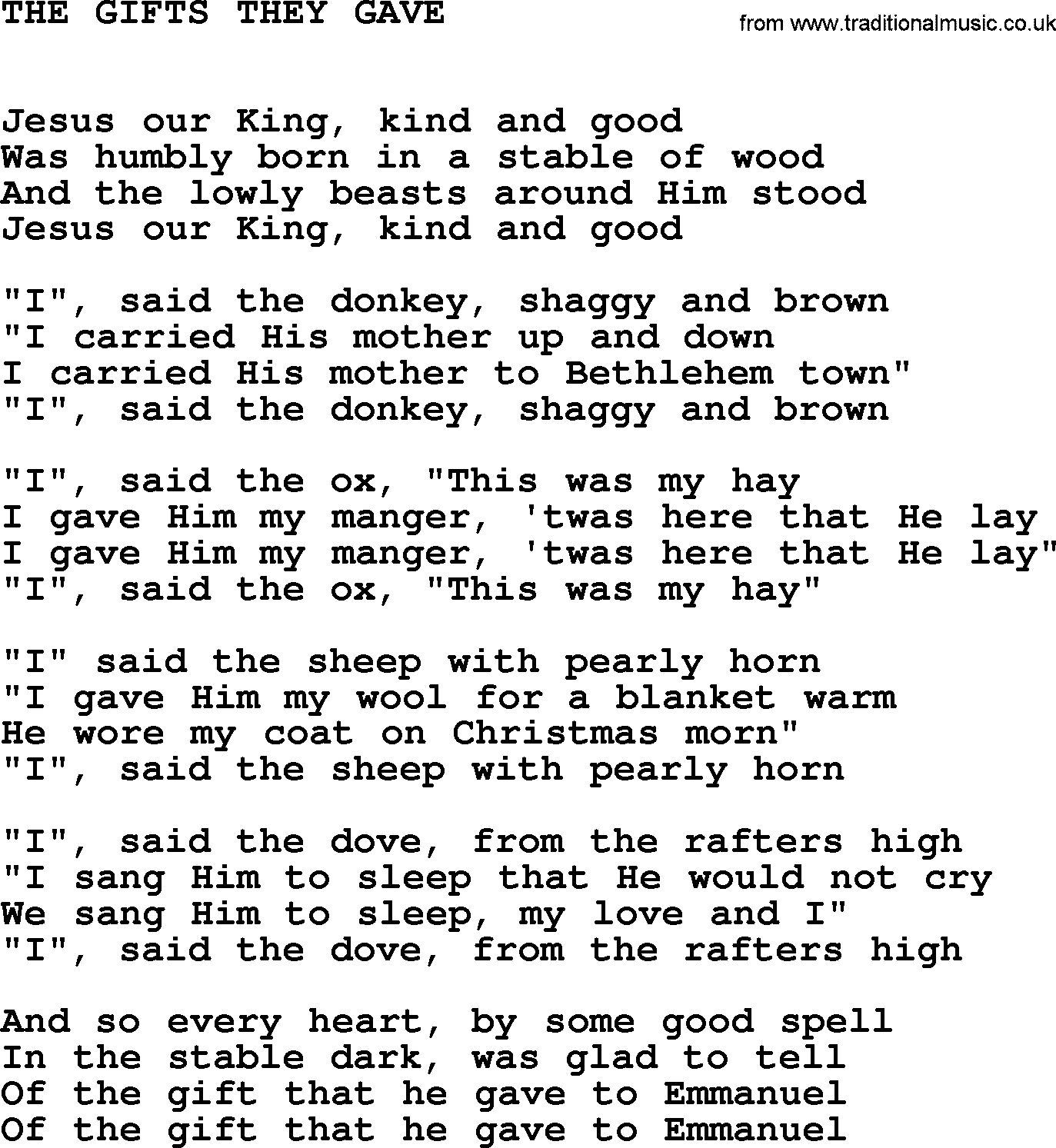 Johnny Cash song The Gifts They Gave.txt lyrics