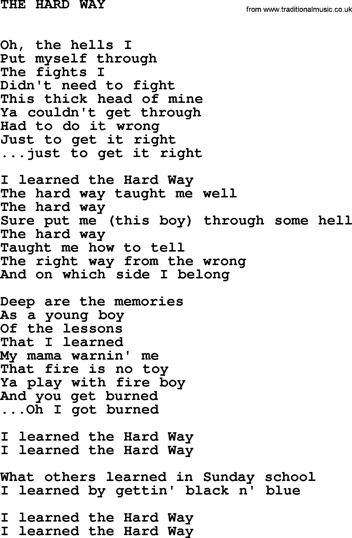 Johnny Cash song The Hard Way.txt lyrics