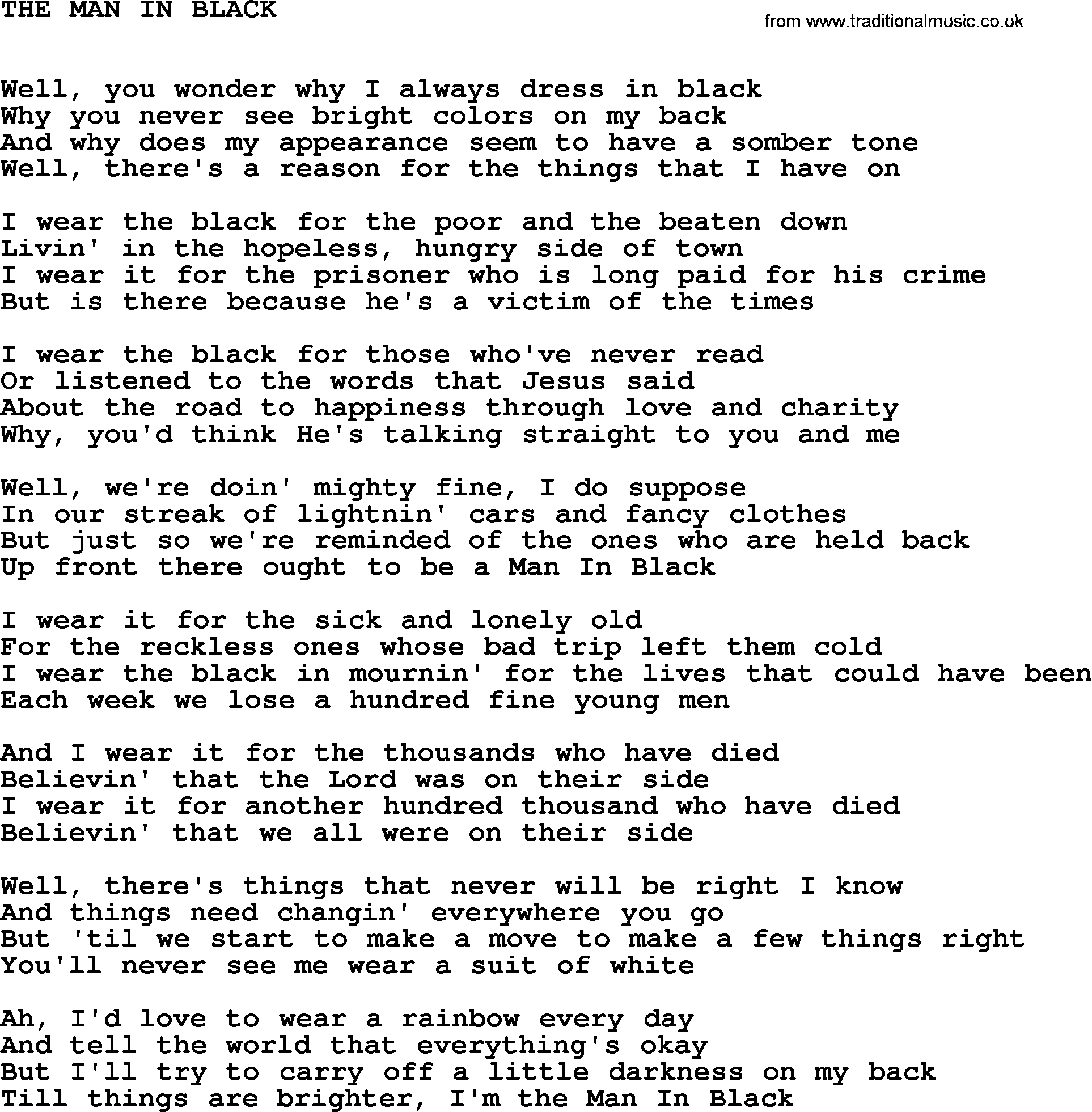 Johnny Cash song The Man In Black.txt lyrics