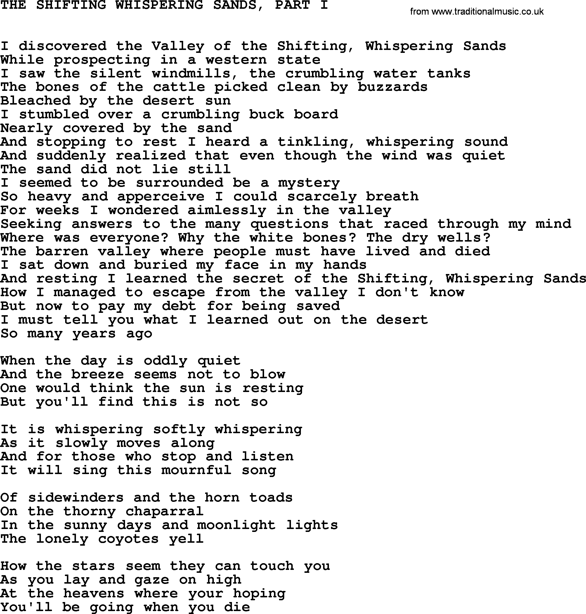 Johnny Cash song The Shifting Whispering Sands, Part I.txt lyrics
