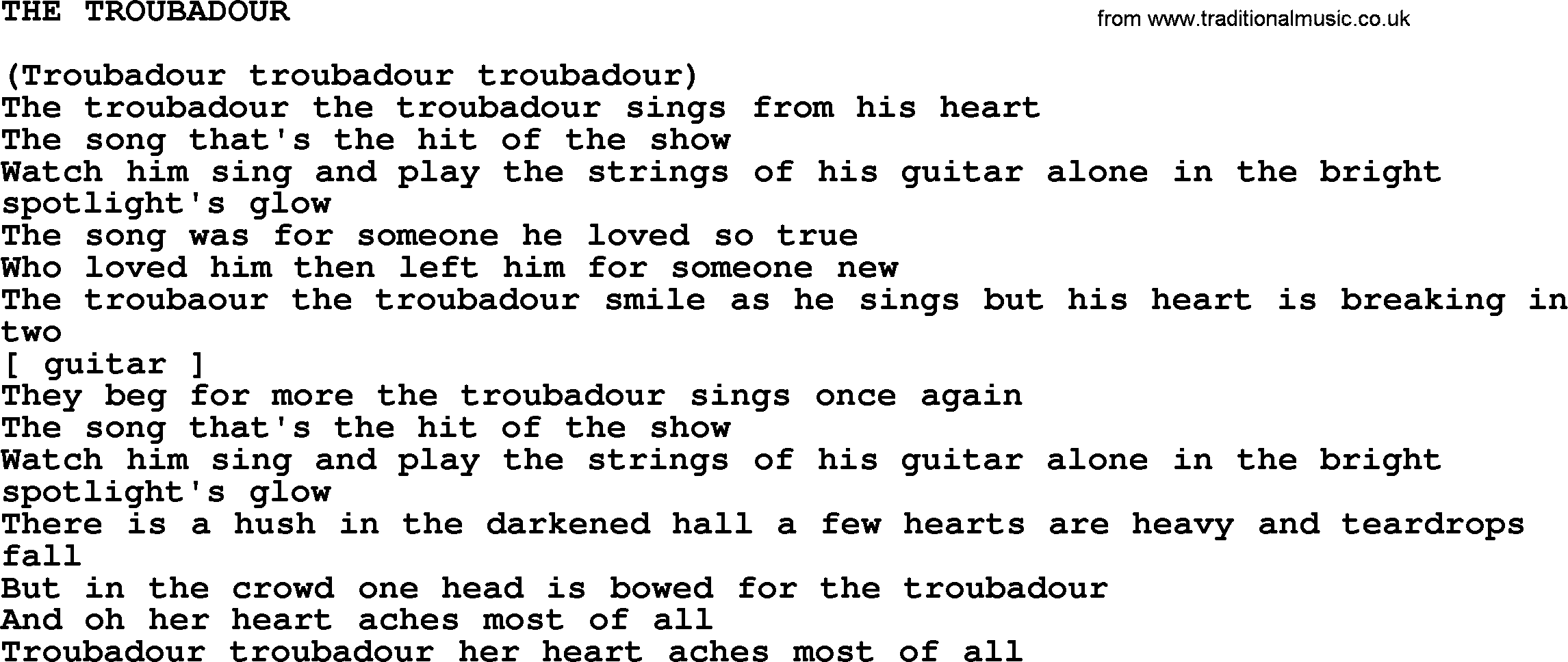 Johnny Cash song The Troubadour.txt lyrics