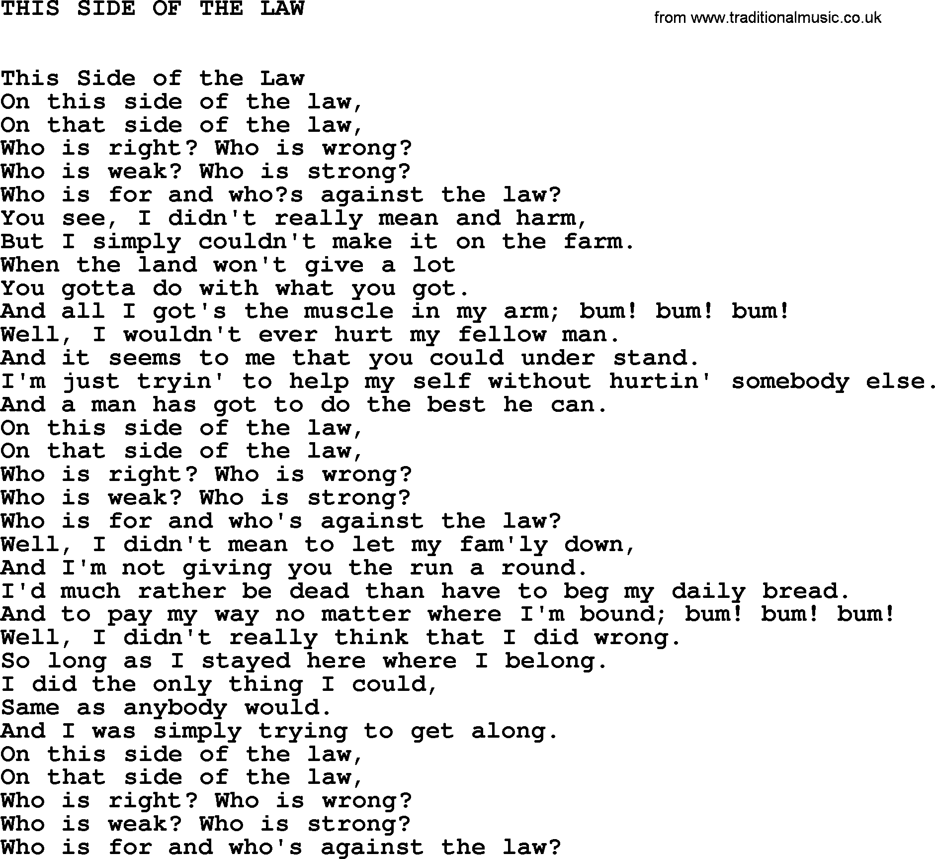 Johnny Cash song This Side Of The Law.txt lyrics