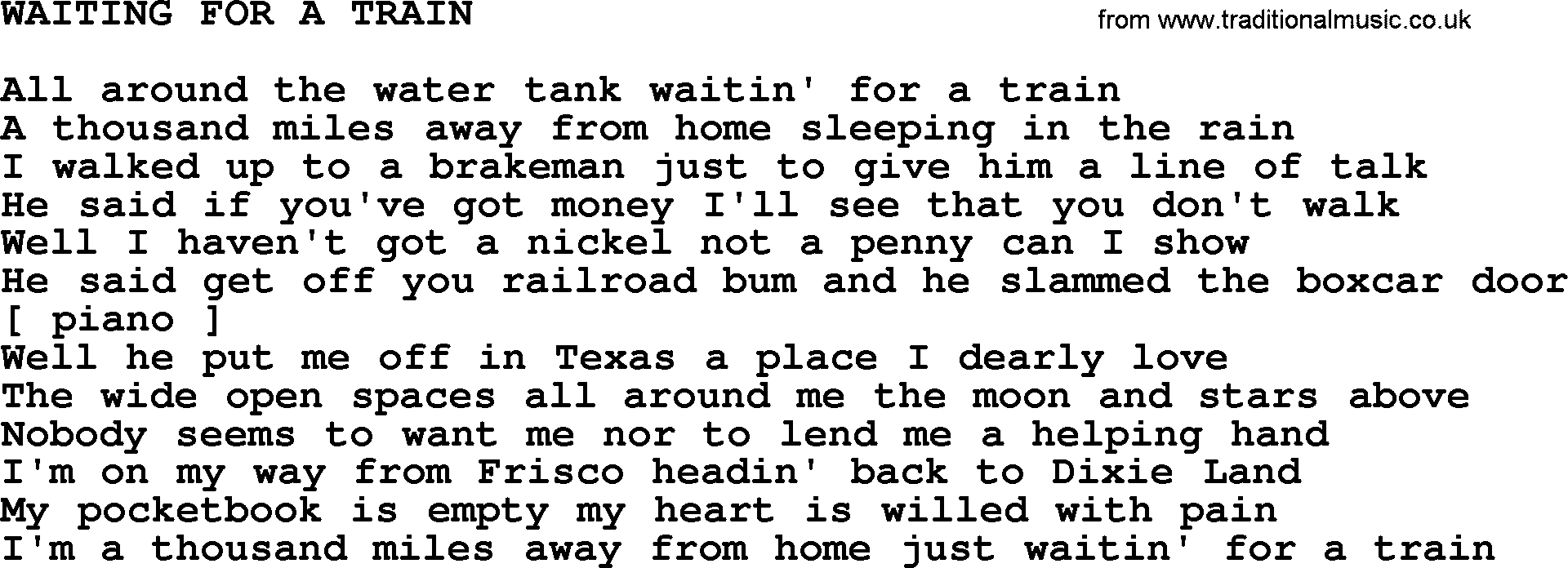 Johnny Cash song Waiting For A Train.txt lyrics