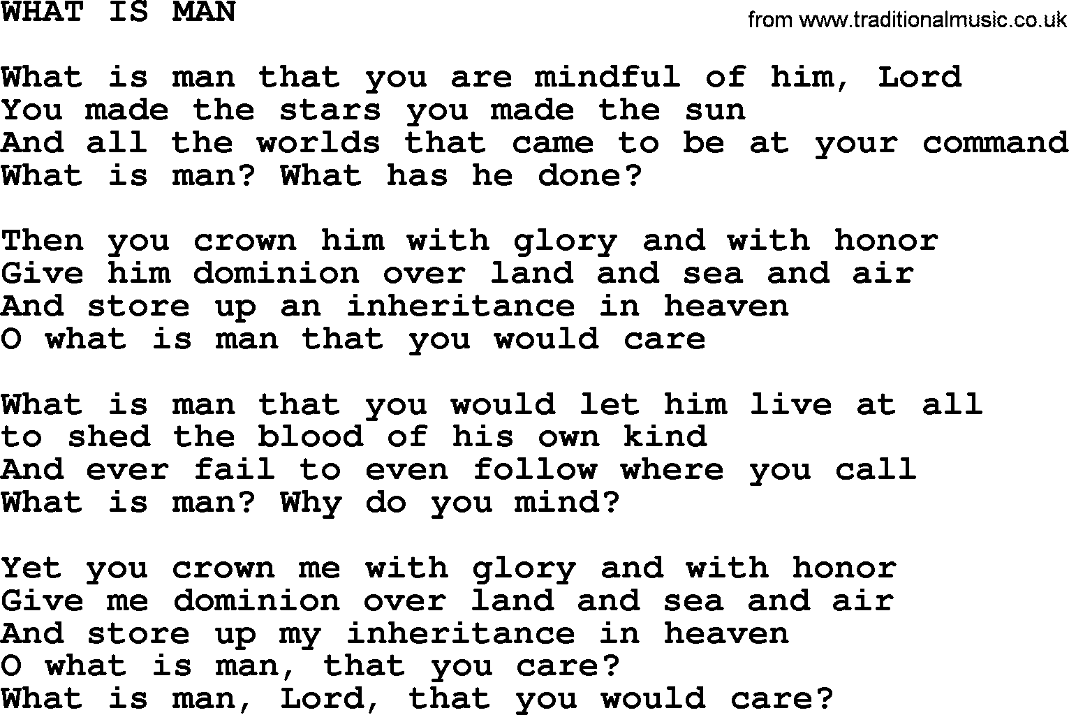 Johnny Cash song What Is Man.txt lyrics
