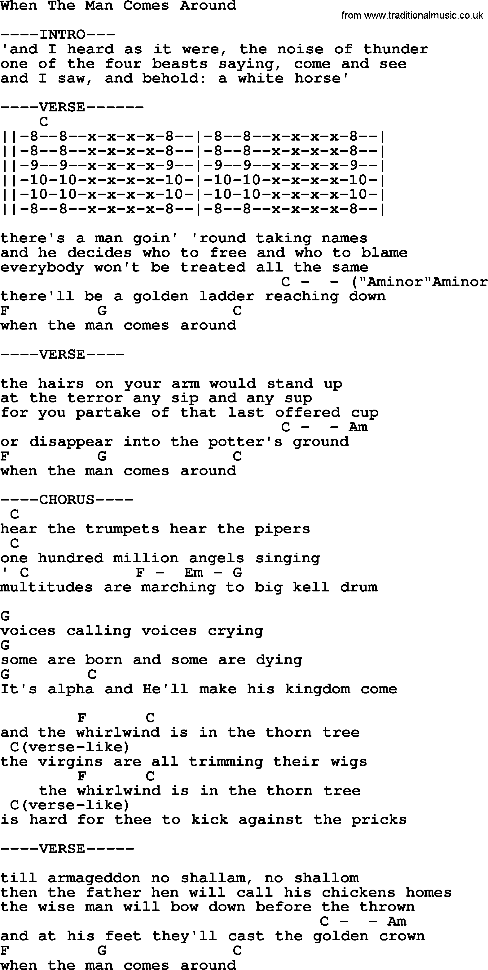 Johnny Cash Song When The Man Comes Around Lyrics And Chords