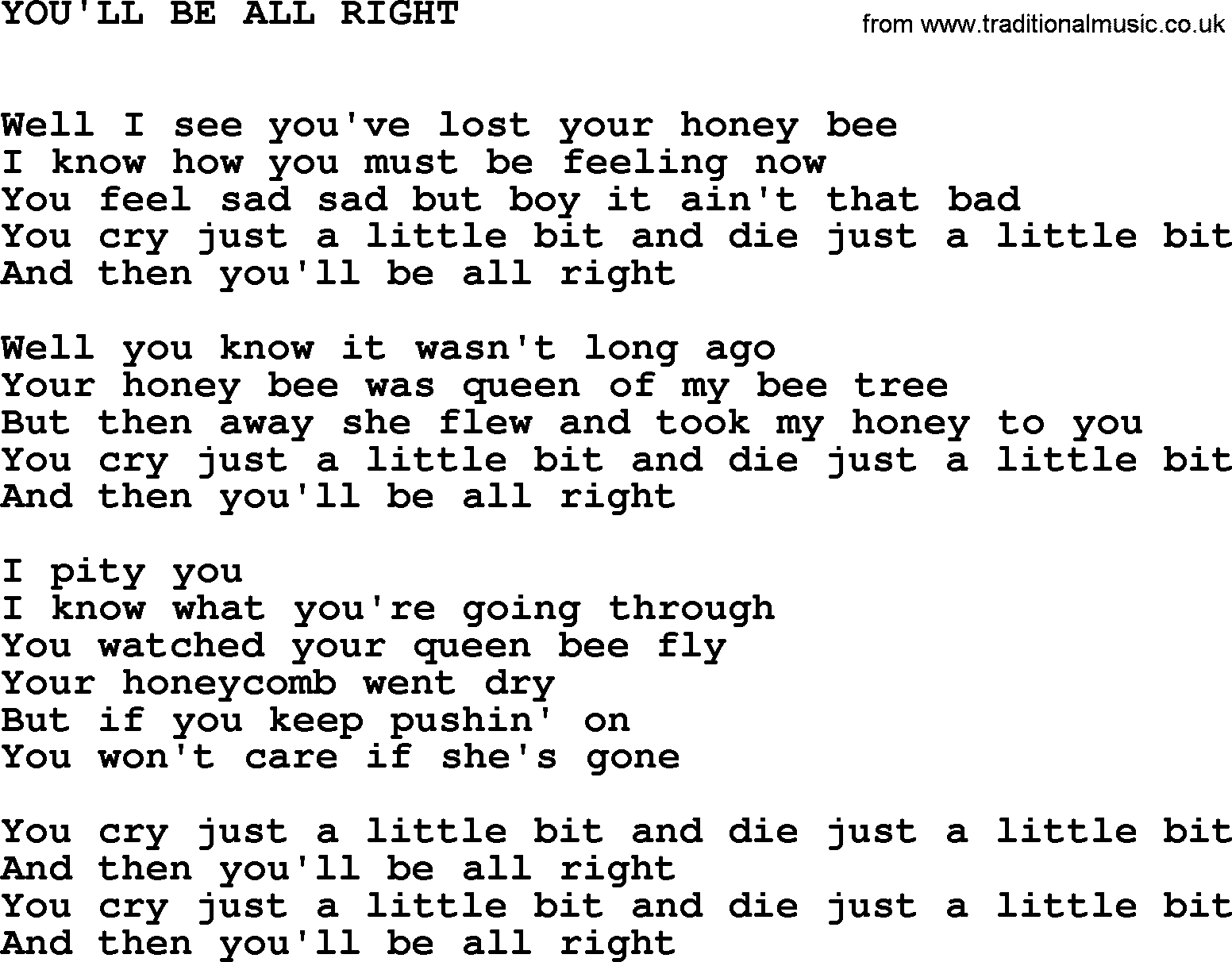 Johnny Cash song You'll Be All Right.txt lyrics