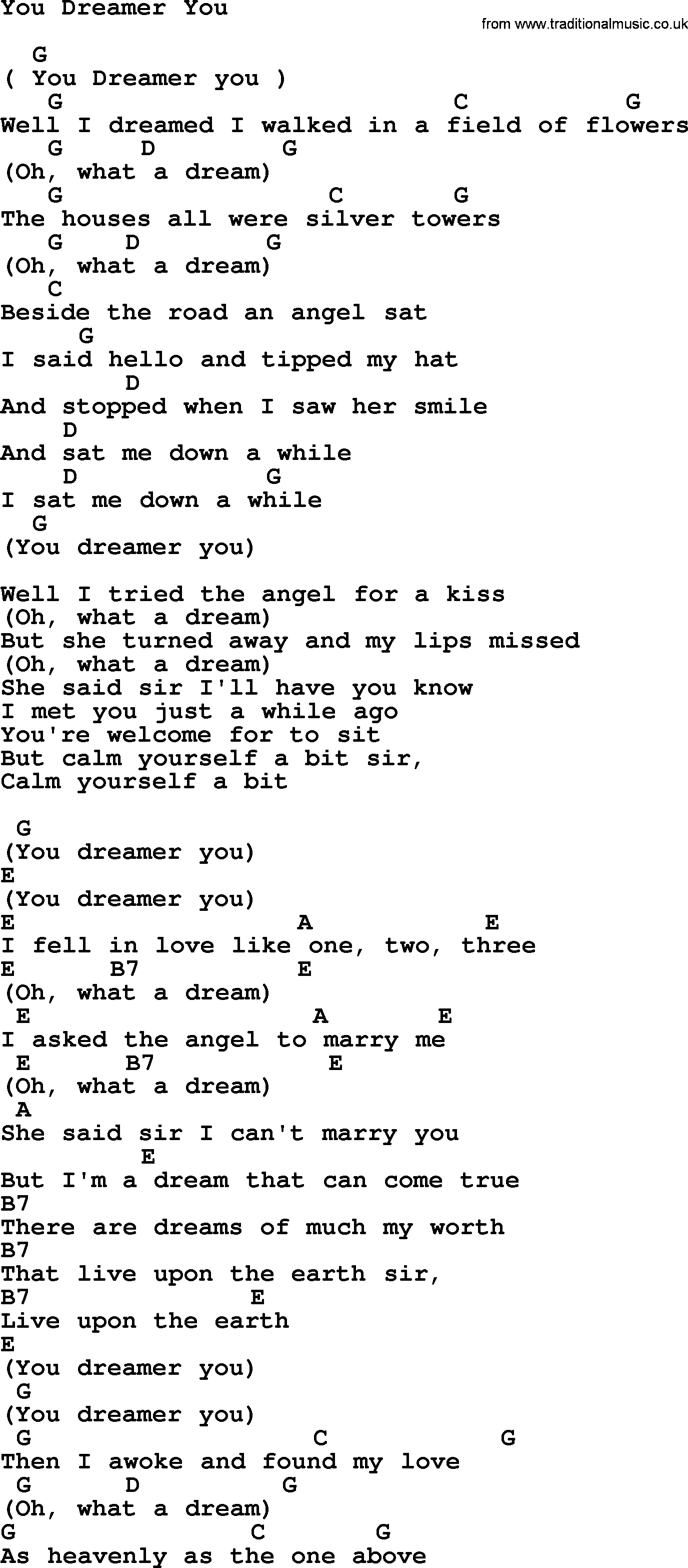Johnny Cash song You Dreamer You, lyrics and chords