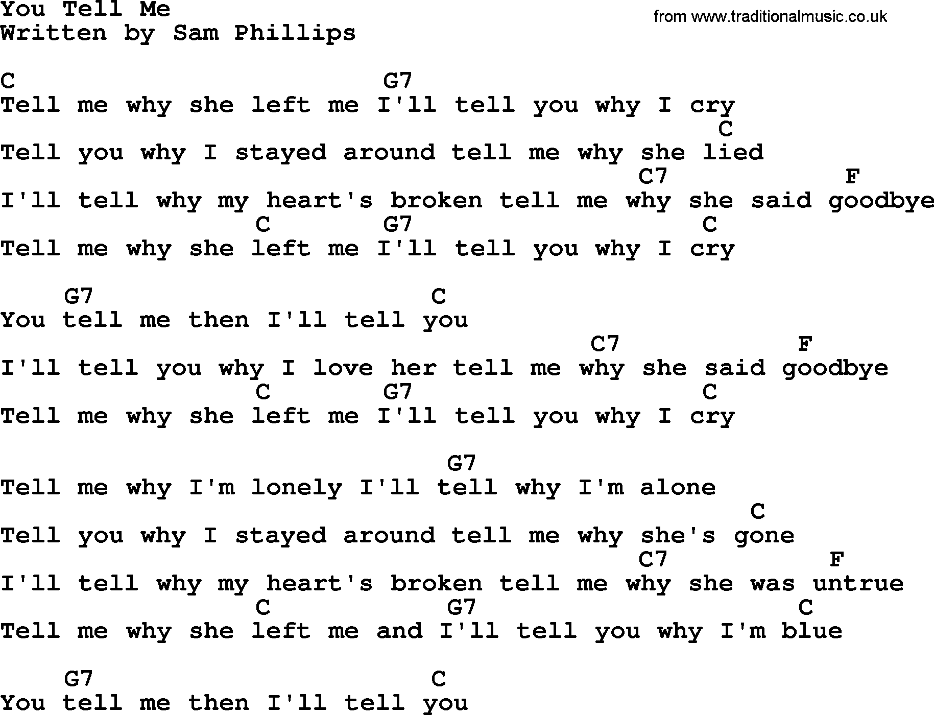Johnny Cash song You Tell Me, lyrics and chords