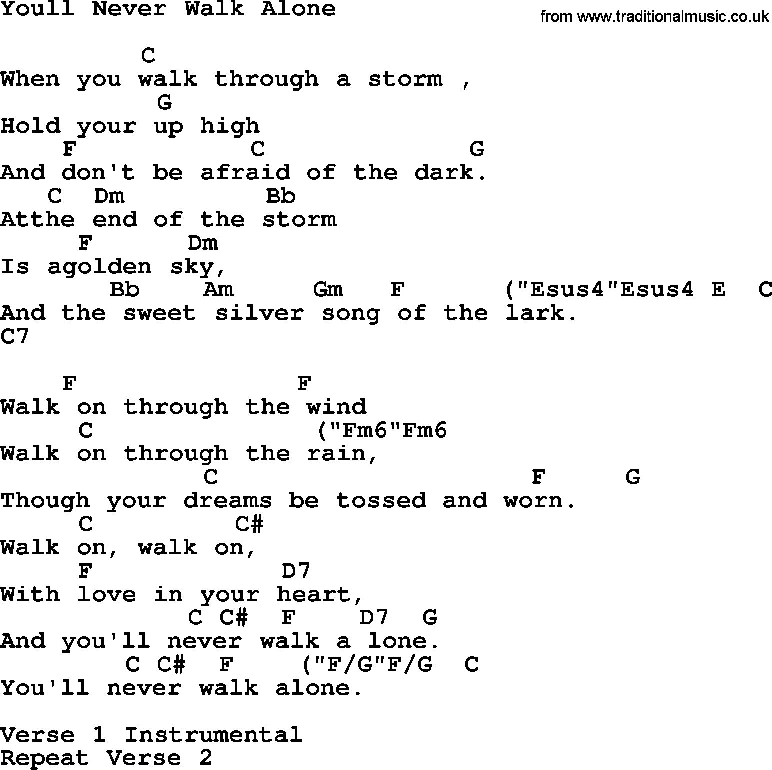 Johnny Cash song: Youll Never Walk Alone, lyrics and chords.