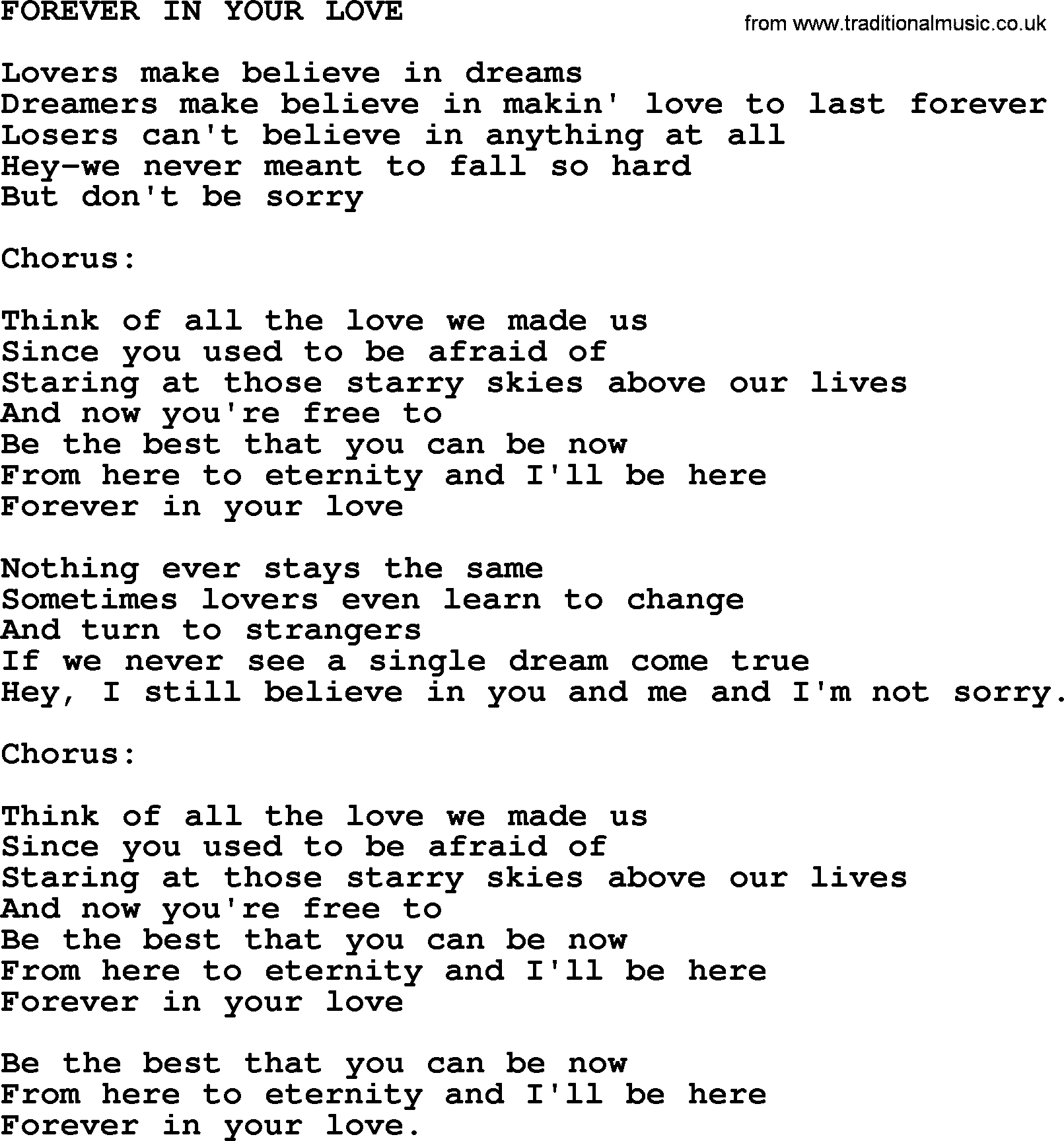 Kris Kristofferson song: Forever In Your Love lyrics
