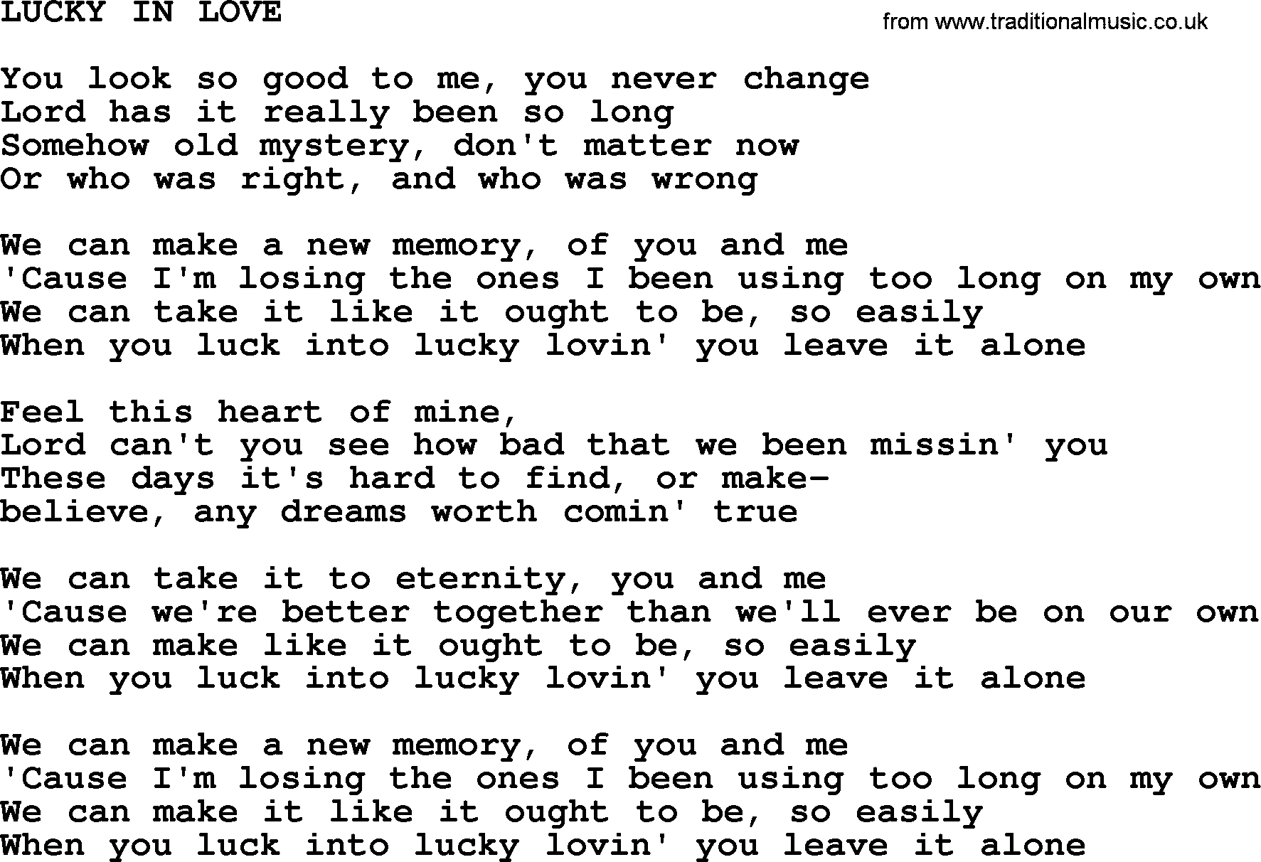 Kris Kristofferson song: Lucky In Love lyrics.
