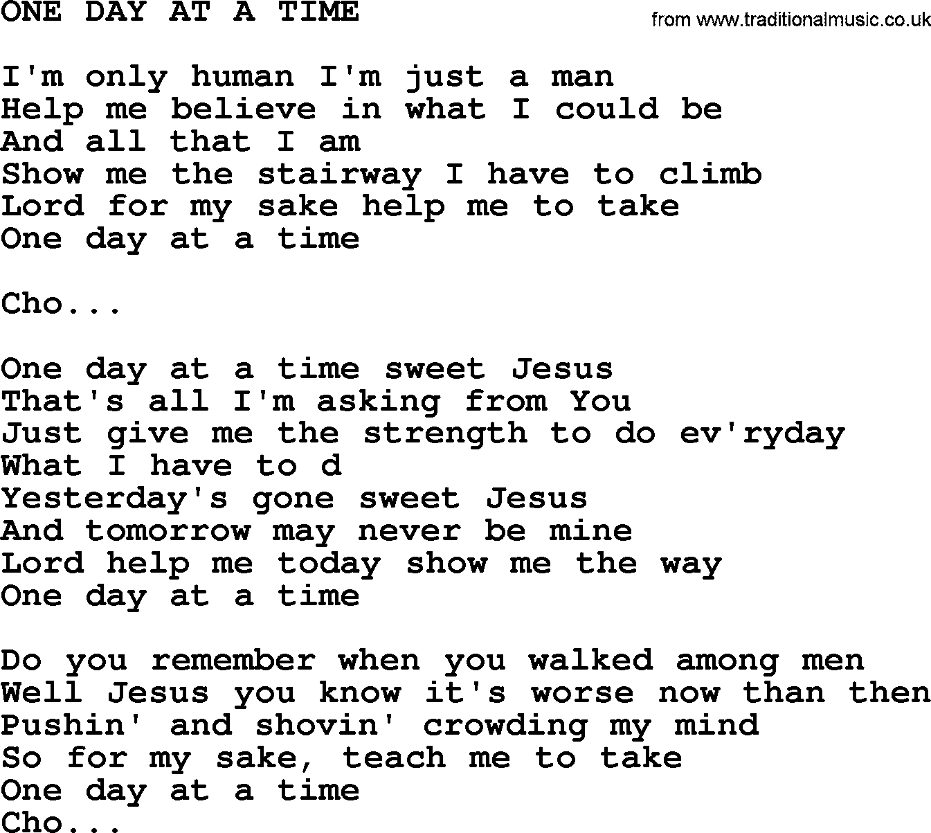 Kris Kristofferson song: One Day At A Time lyrics