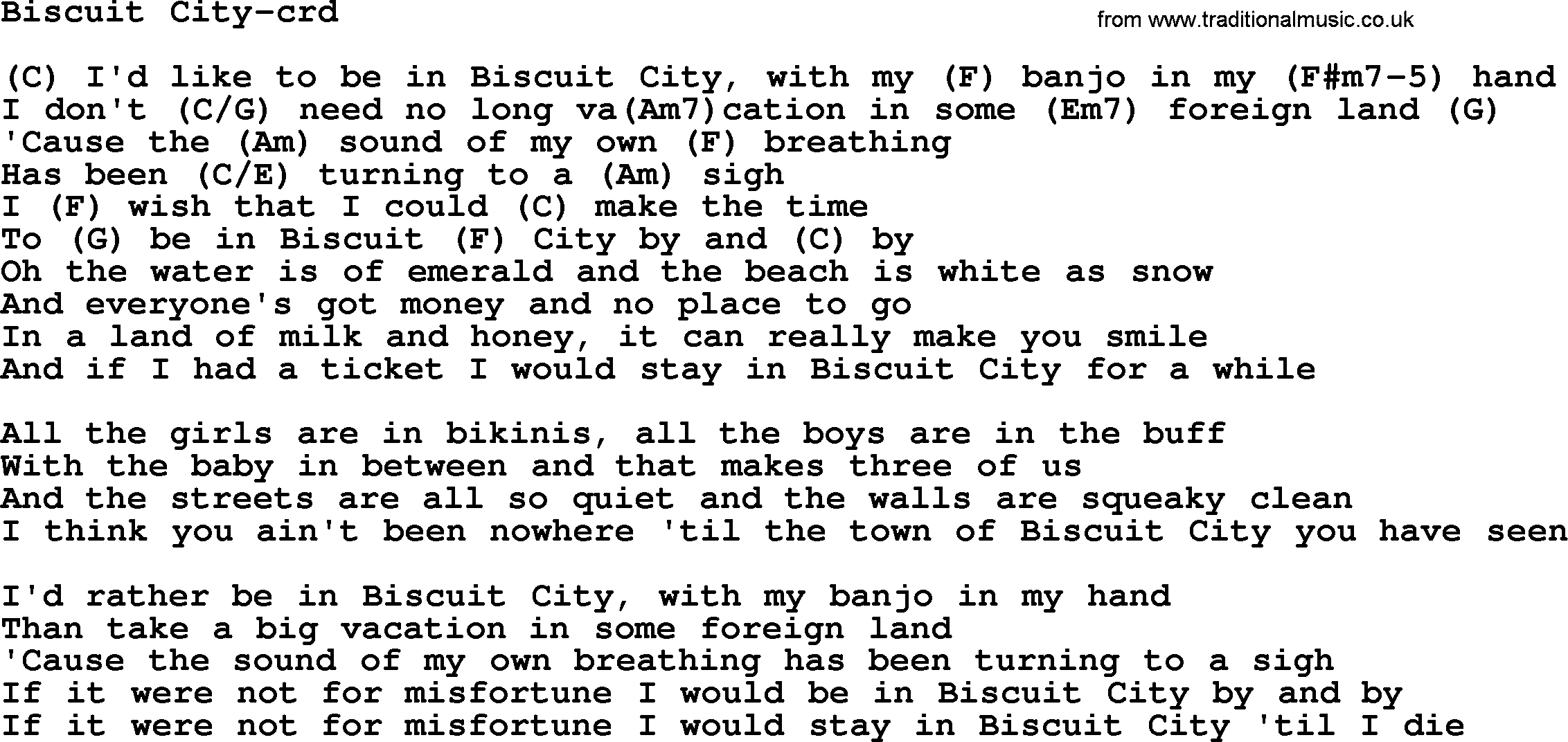 Gordon Lightfoot song Biscuit City, lyrics and chords