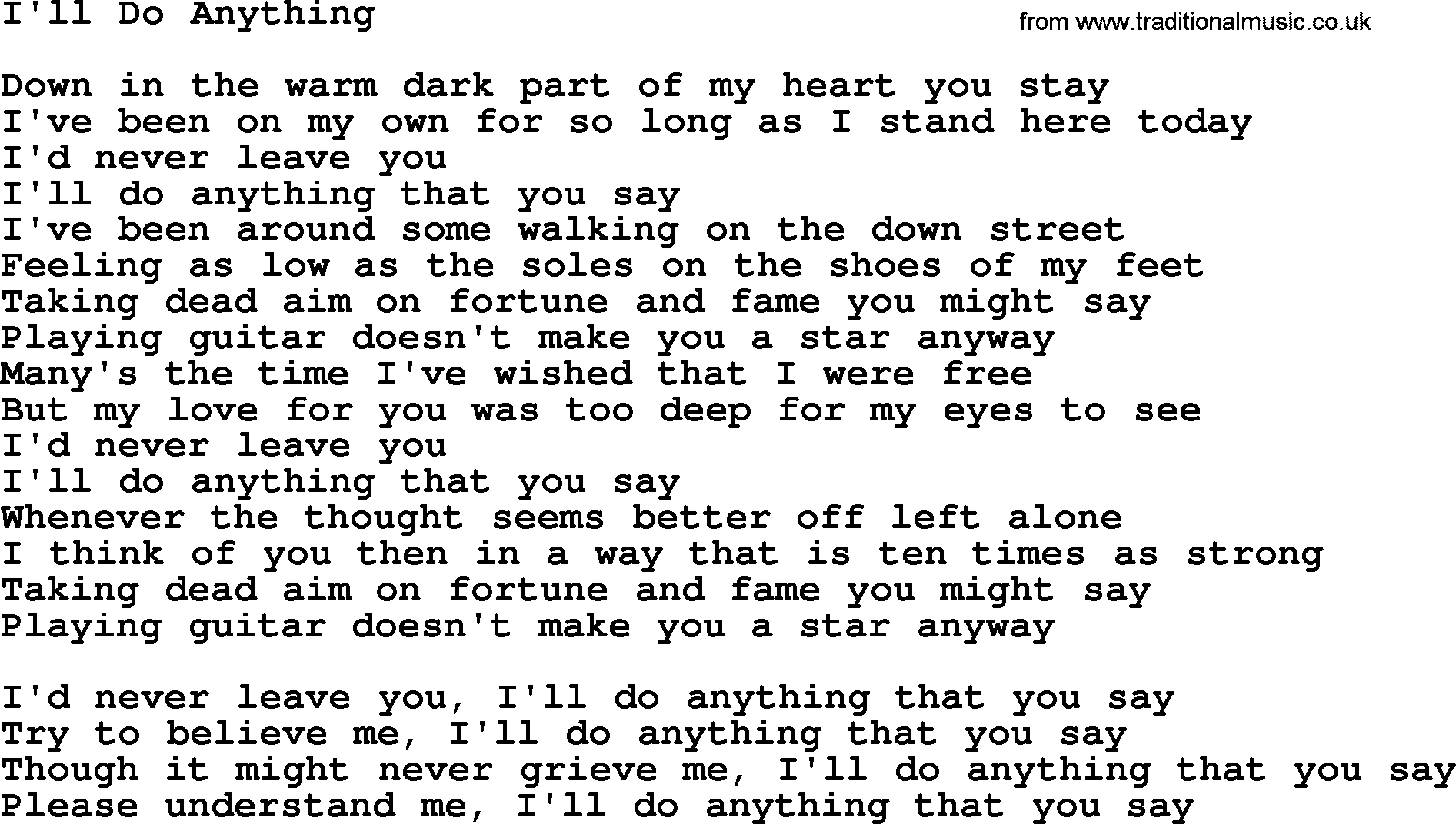 Gordon Lightfoot song I'll Do Anything, lyrics