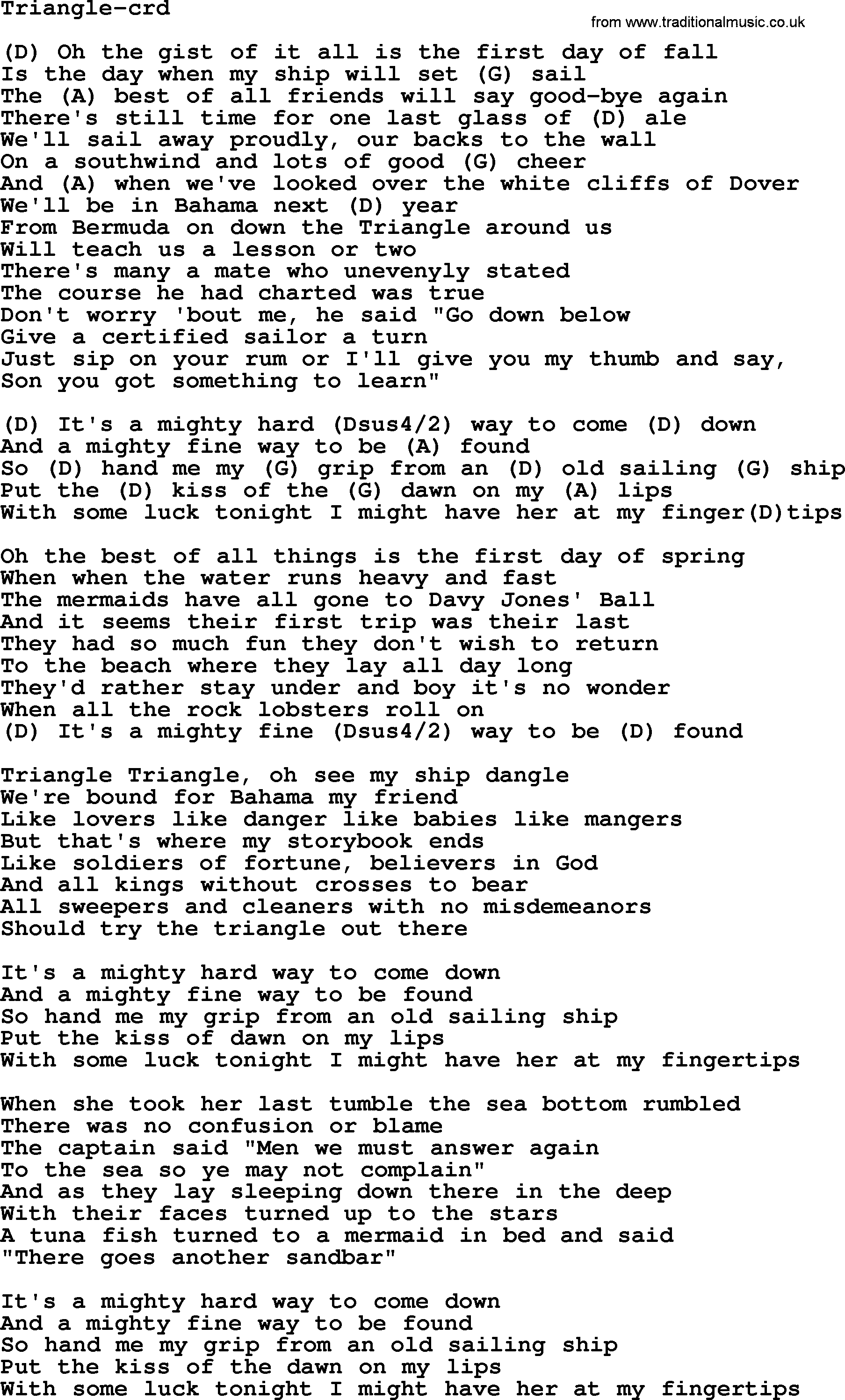 Gordon Lightfoot song Triangle, lyrics and chords