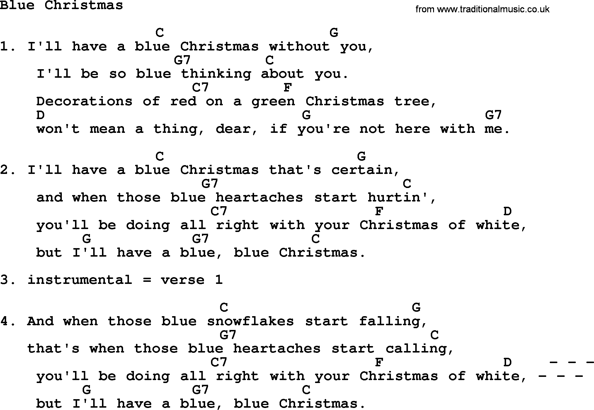 Loretta Lynn song: Blue Christmas lyrics and chords