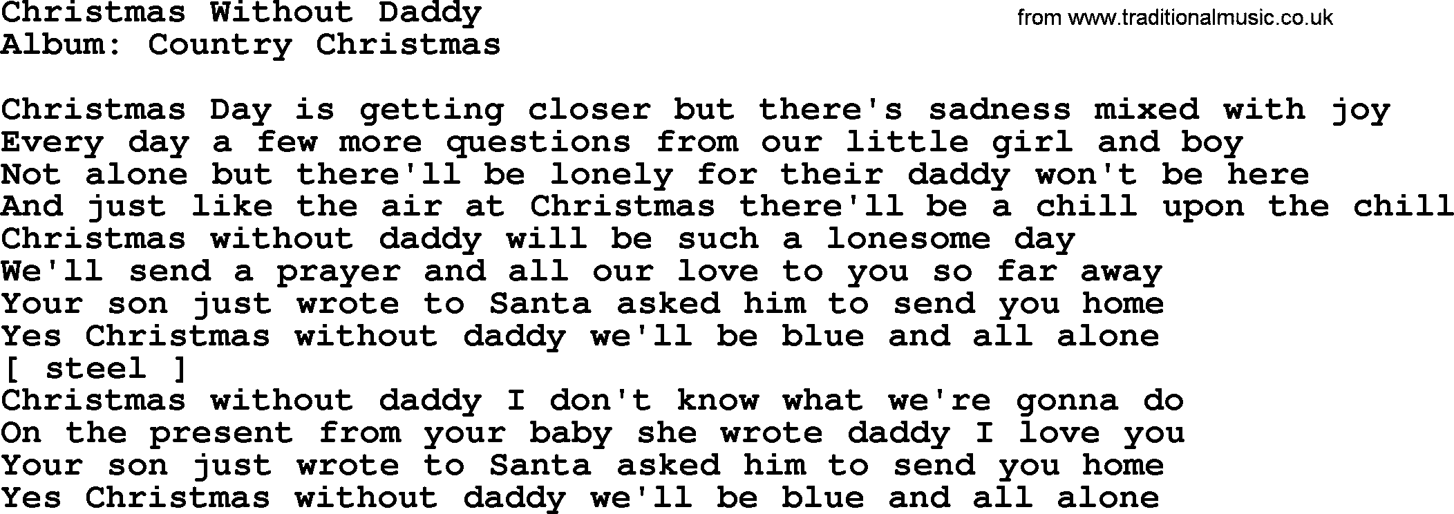 Loretta Lynn song: Christmas Without Daddy lyrics