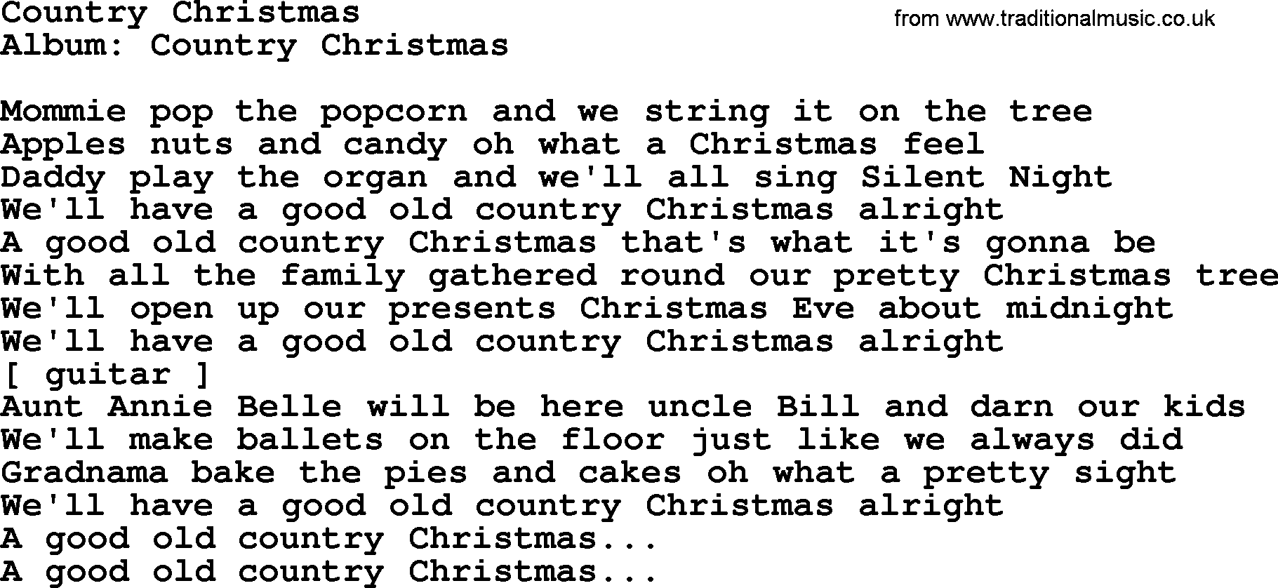 Loretta Lynn song: Country Christmas lyrics