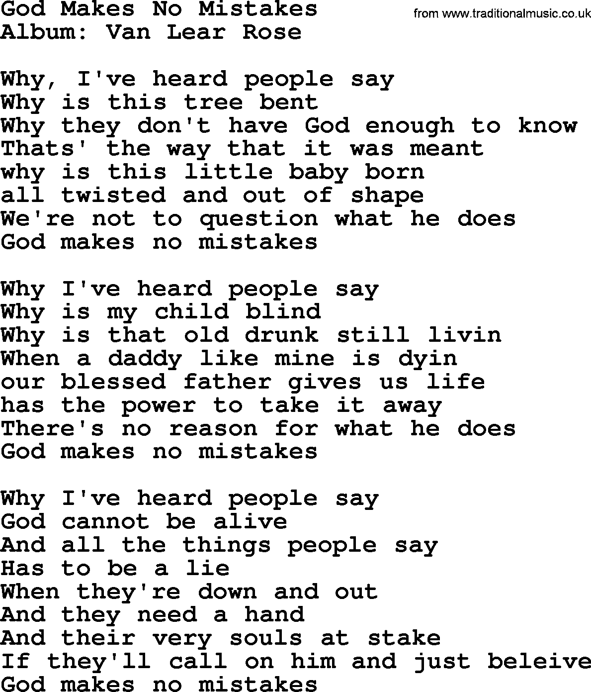 Loretta Lynn song: God Makes No Mistakes lyrics