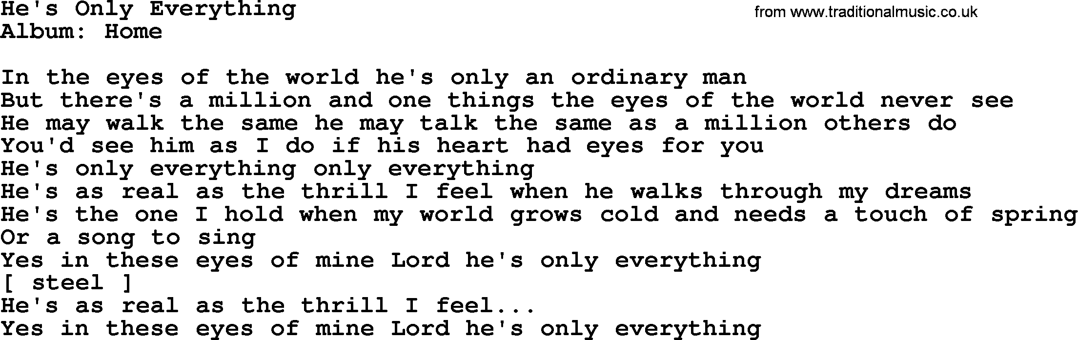 Loretta Lynn song: He's Only Everything lyrics