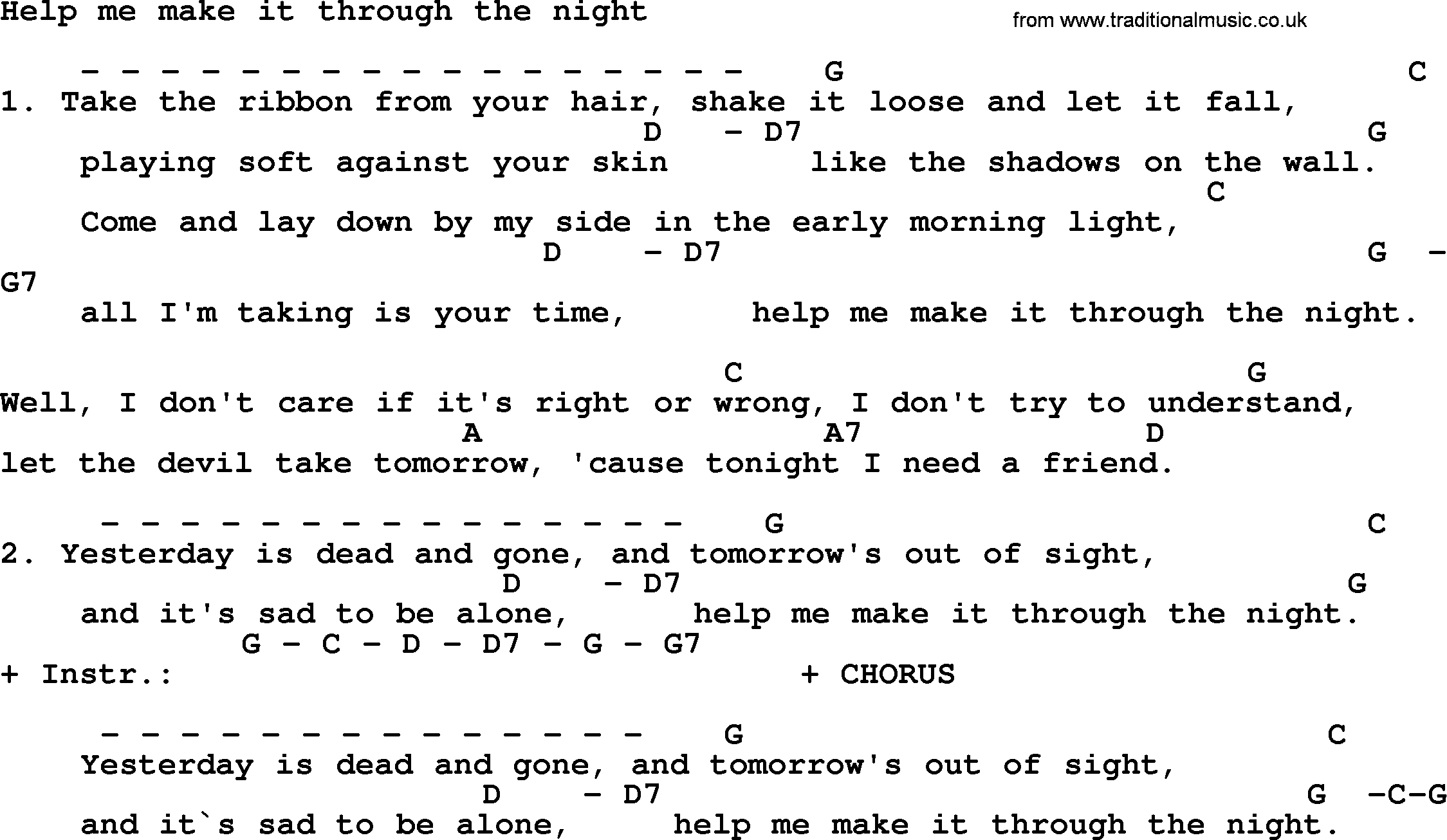 Loretta Lynn song: Help Me Make It Through The Night lyrics and chords