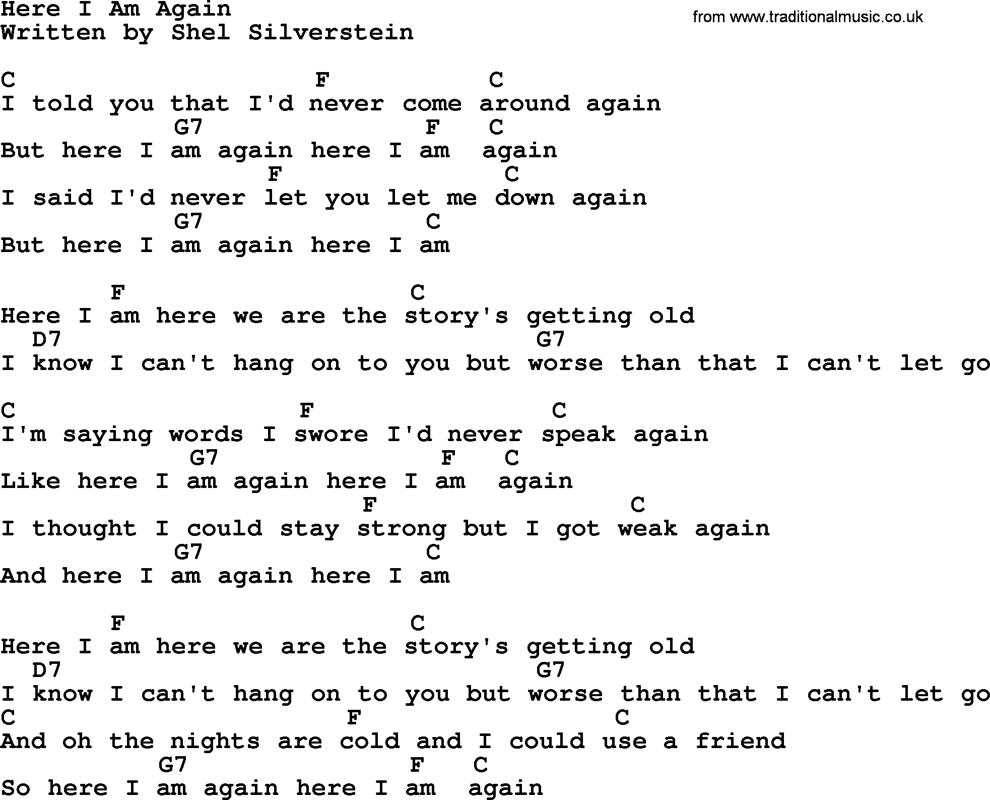Loretta Lynn song: Here I Am Again lyrics and chords