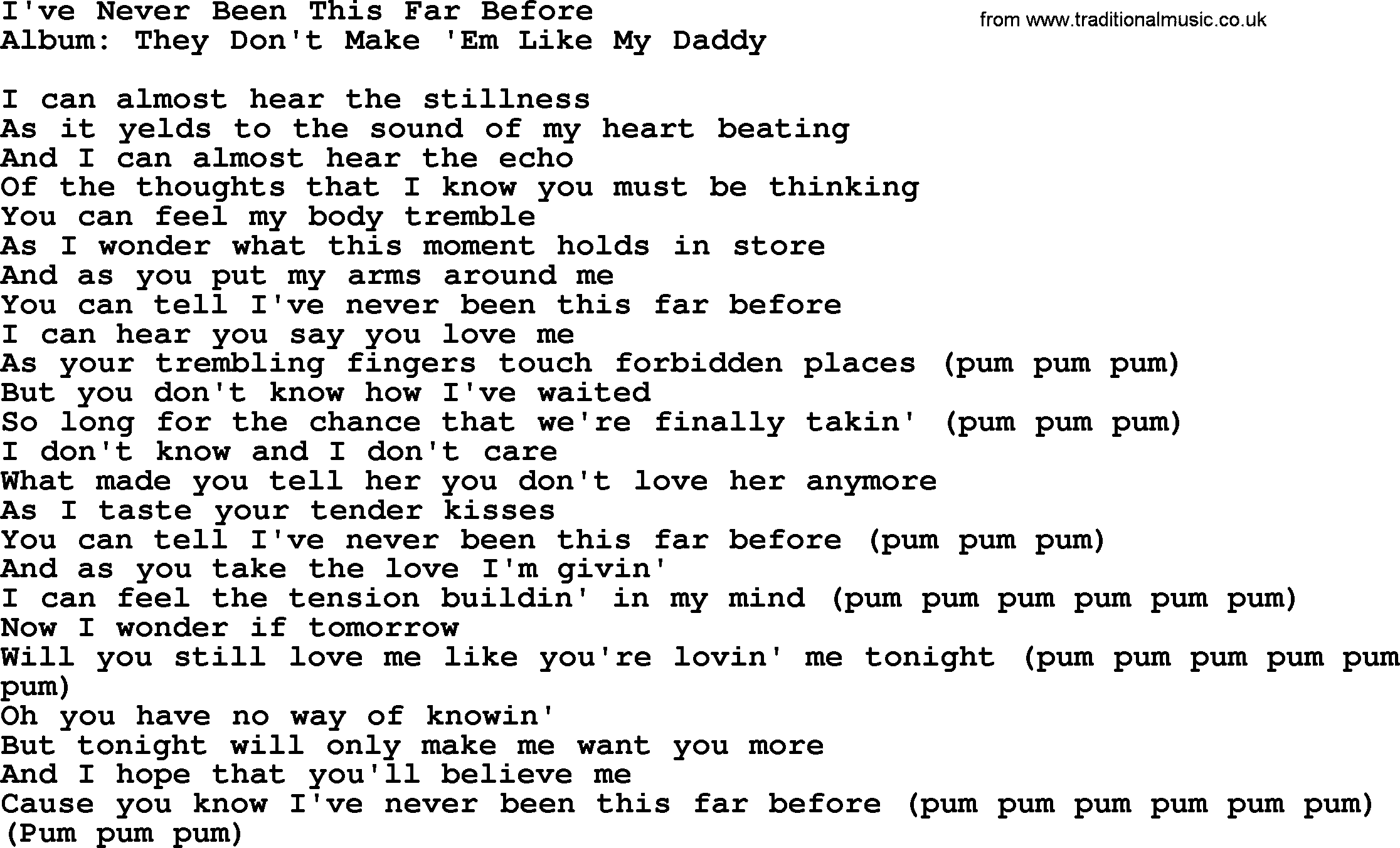 Loretta Lynn song: I've Never Been This Far Before lyrics