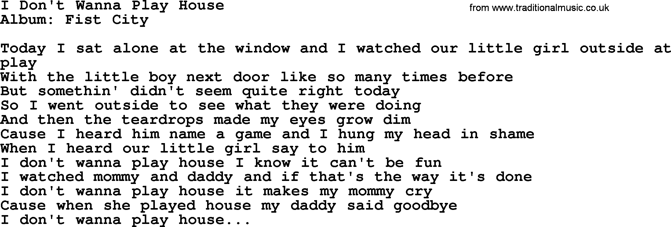 Loretta Lynn song: I Don't Wanna Play House lyrics