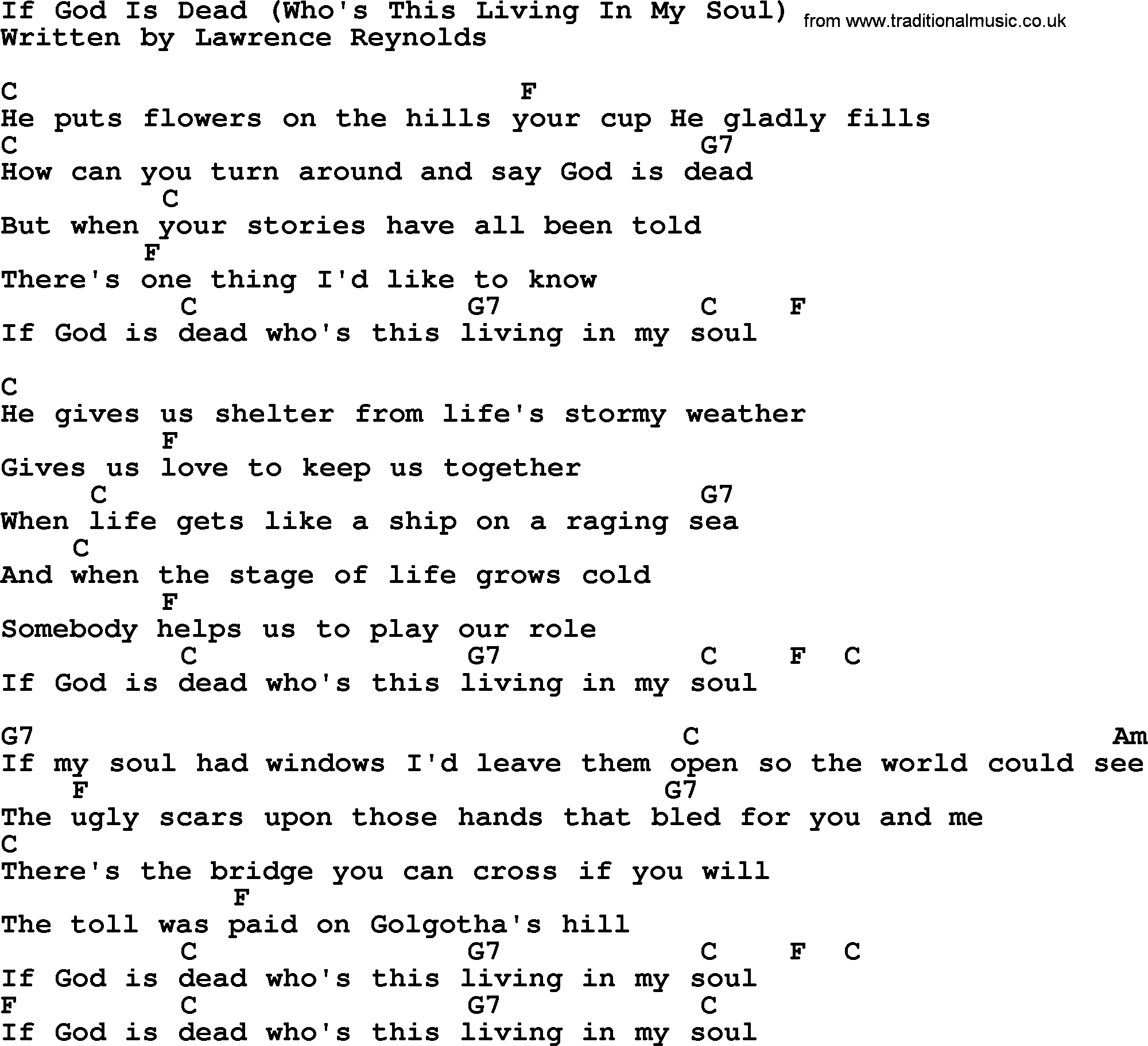 Loretta Lynn song: If God Is Dead _who's This Living In My Soul_ lyrics and chords