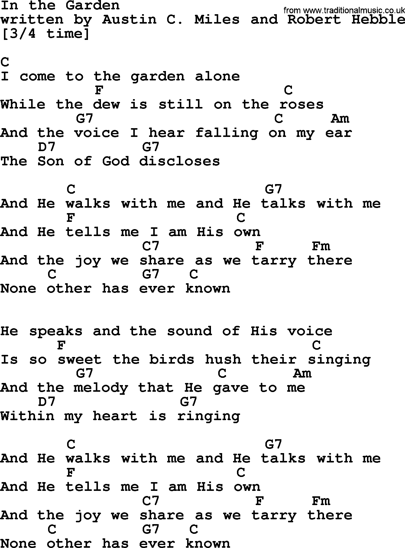 Loretta Lynn song: In The Garden lyrics and chords
