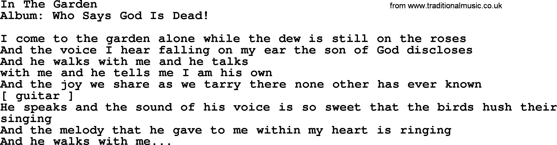 Loretta Lynn song: In The Garden lyrics