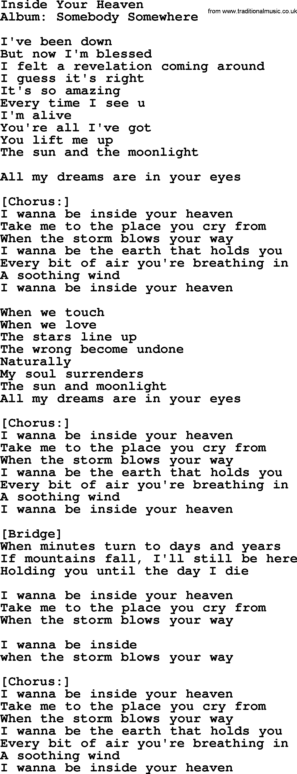 Loretta Lynn song: Inside Your Heaven lyrics