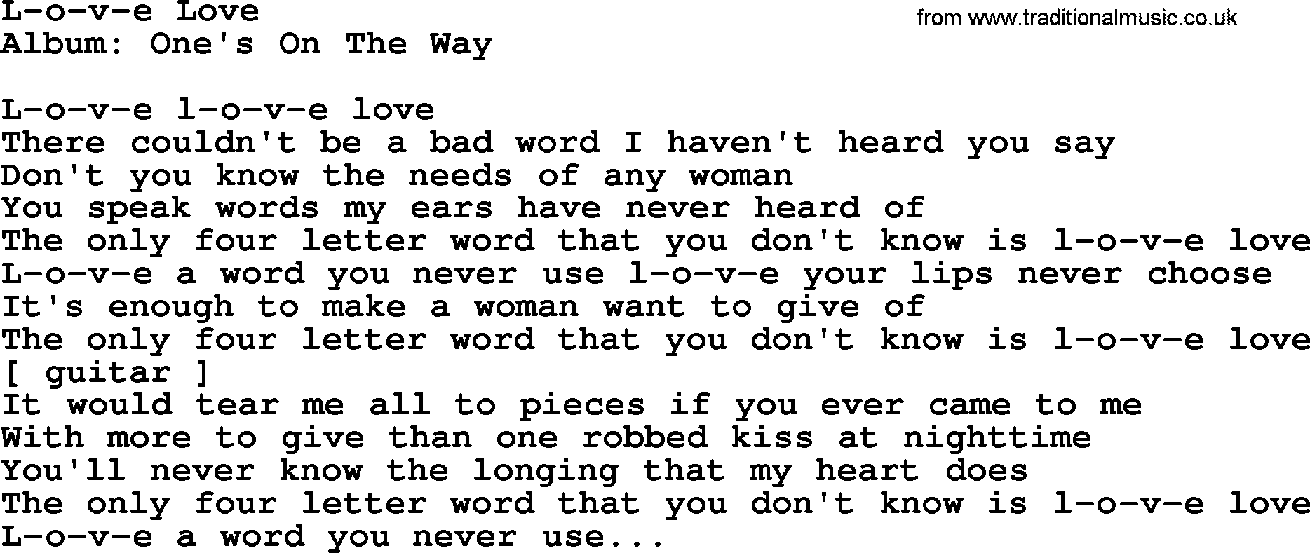 Loretta Lynn song: L-o-v-e Love lyrics