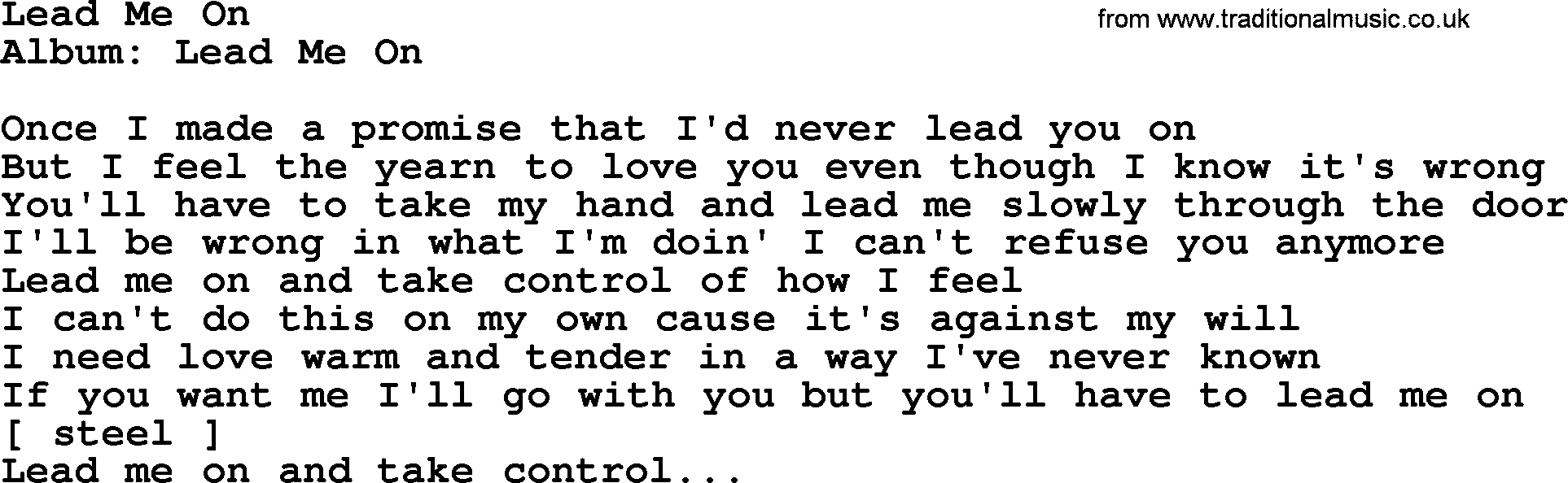 Loretta Lynn song: Lead Me On lyrics