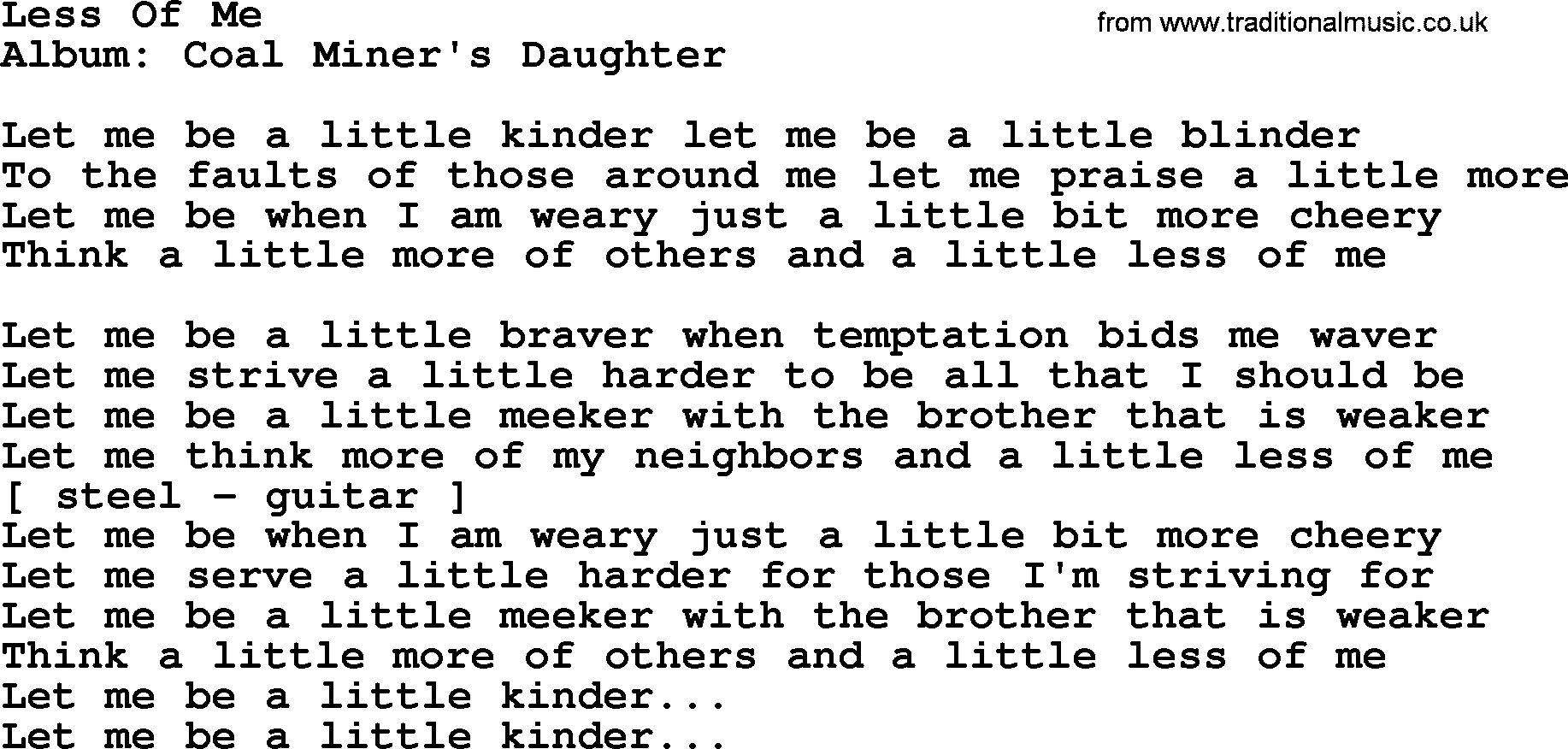 Loretta Lynn song: Less Of Me lyrics