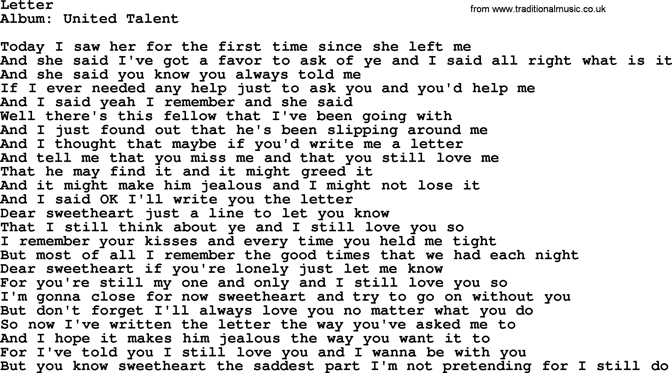 Loretta Lynn song: Letter lyrics