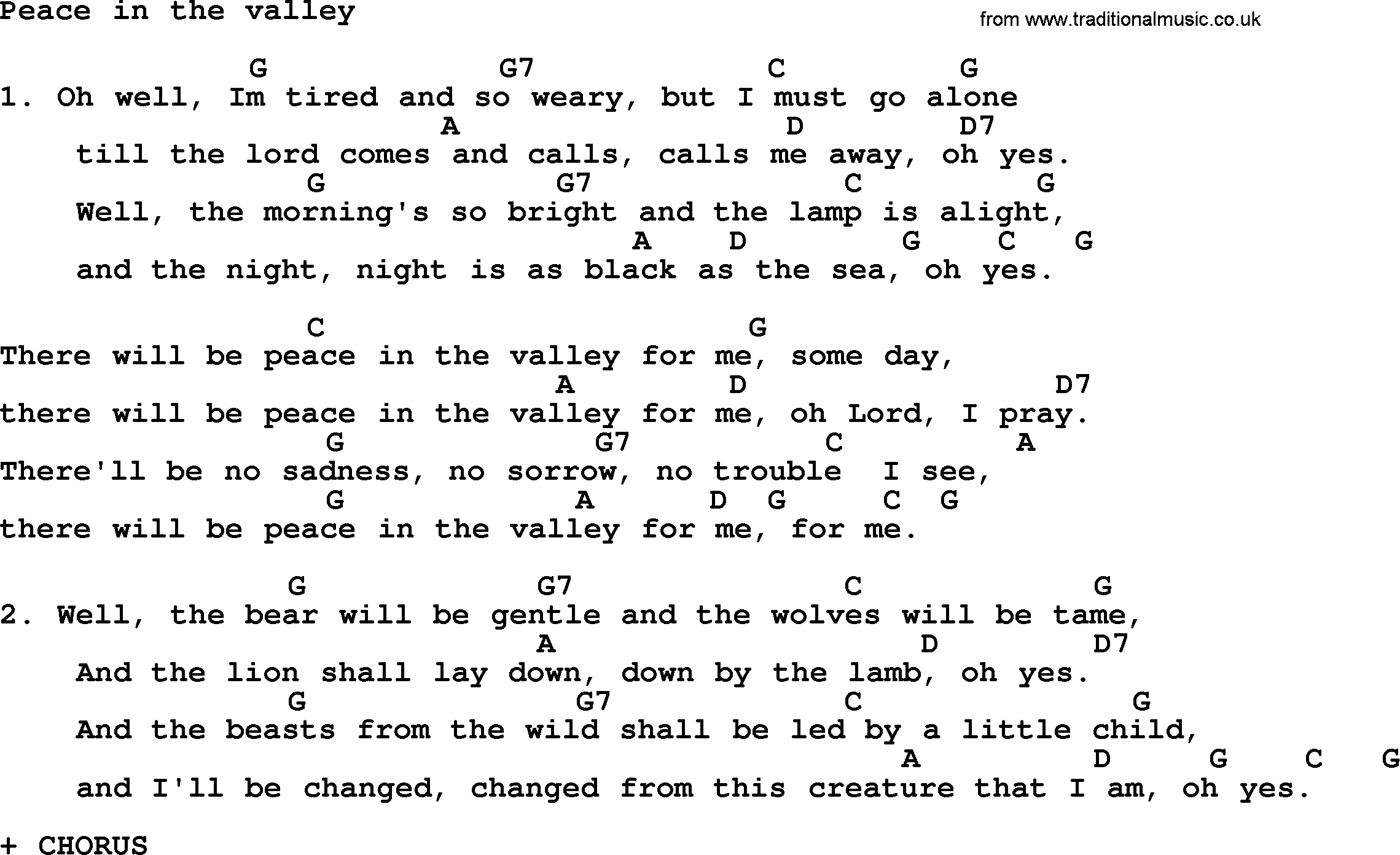 Loretta Lynn song: Peace In The Valley lyrics and chords
