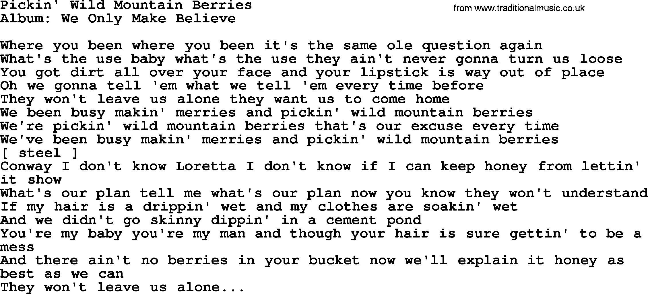 Loretta Lynn song: Pickin' Wild Mountain Berries lyrics