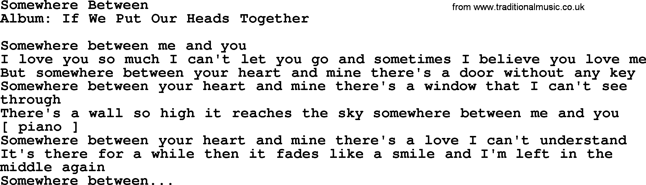 Loretta Lynn song: Somewhere Between lyrics